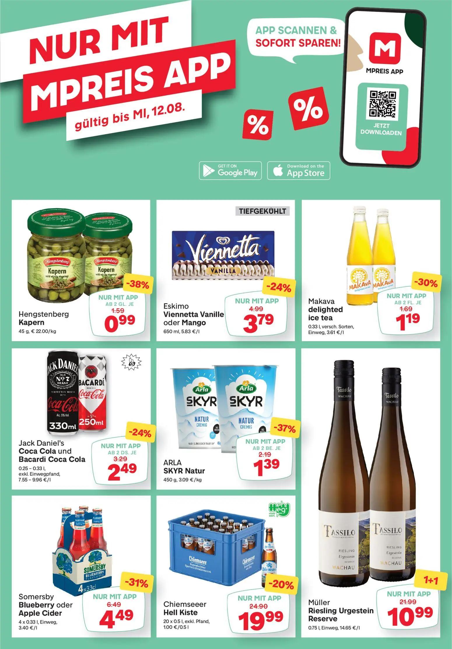 MPREIS Prospekt, Seite 14 von 15 — Müller Riesling Urgestein Reserve, Chiemseeer Hell Kiste, Somersby Blueberry oder Apple C…