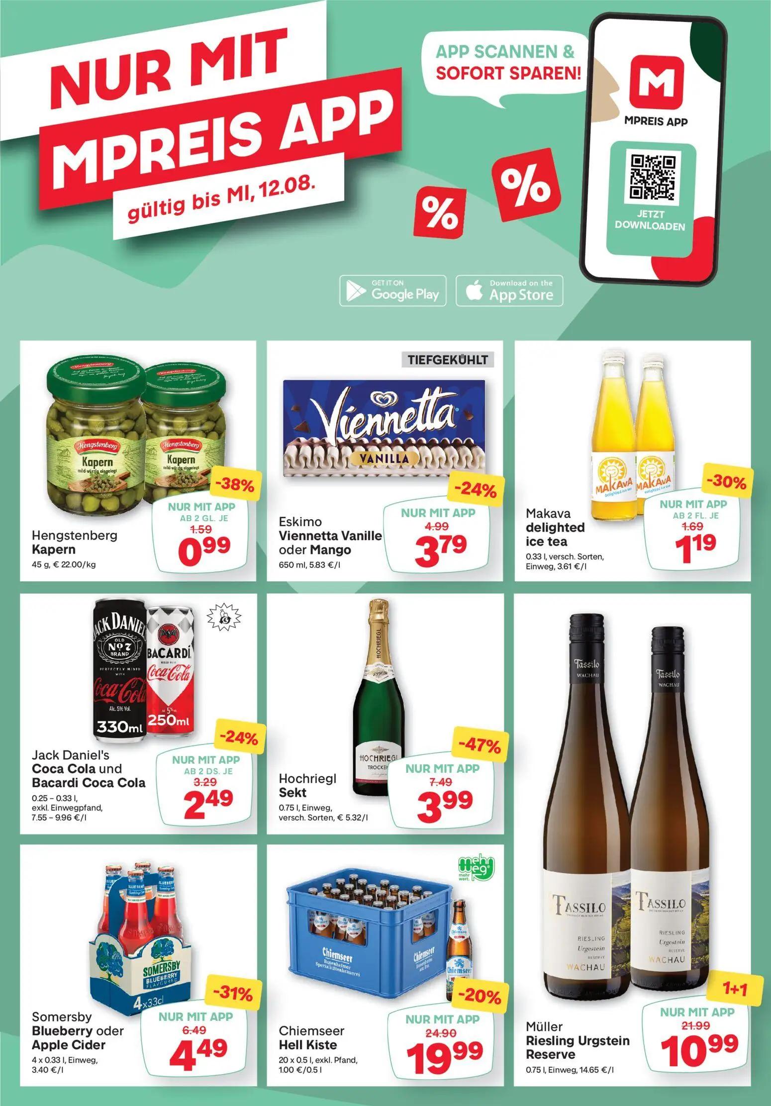 MPREIS Prospekt, Seite 14 von 16 — Jack Daniel's Coca Cola und Bacardi Coca Cola, Makava delighted ice tea