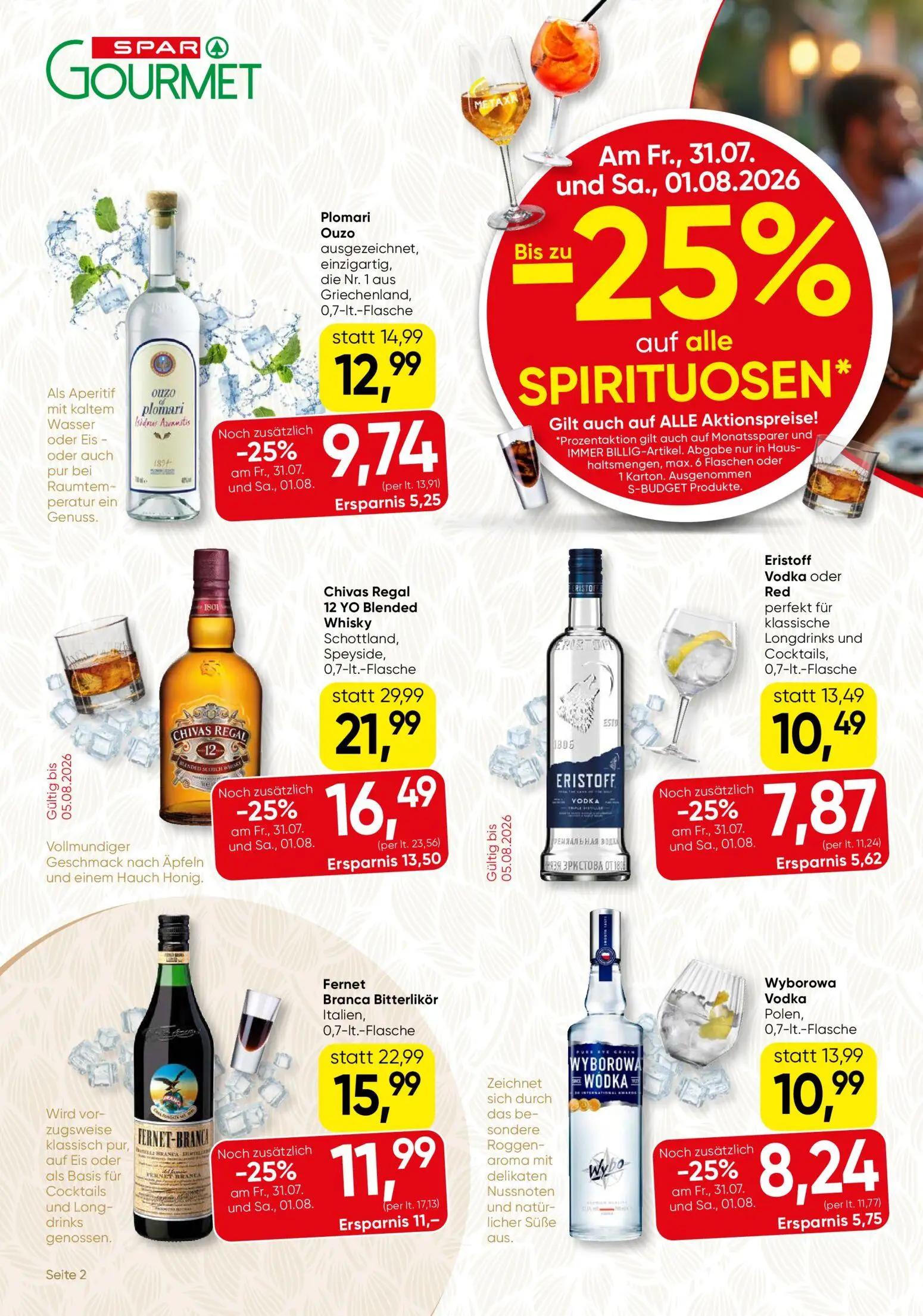 Spar Gourmet Prospekt, Seite 2 von 12 — Chivas Regal 12 YO Blended Whisky, Fernet Branca Bitterlikör, Wyborowa Vodka