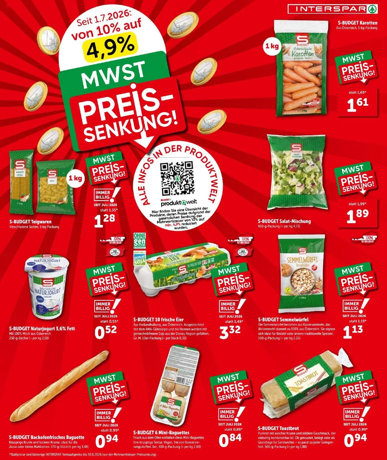 Interspar Prospekt, Seite 2 von 22 — S-BUDGET 10 frische Eier, S-BUDGET Salat-Mischung, S-BUDGET Karotten