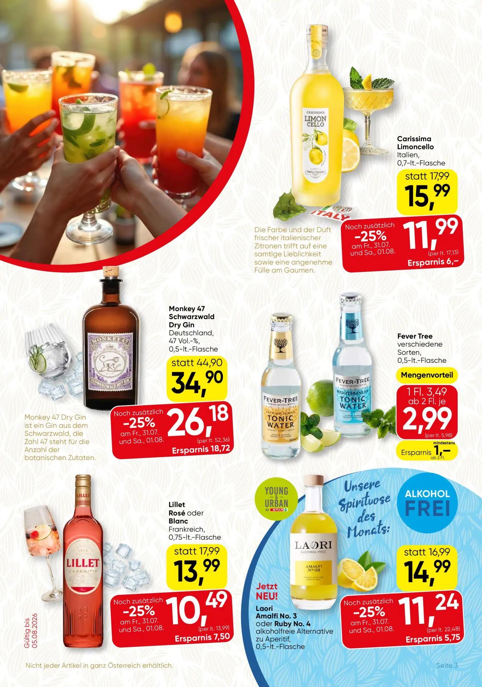 Spar Gourmet Prospekt, Seite 3 von 12 — Monkey 47 Schwarzwald Dry Gin, Lillet Rosé oder Blanc, Carissima Limoncello