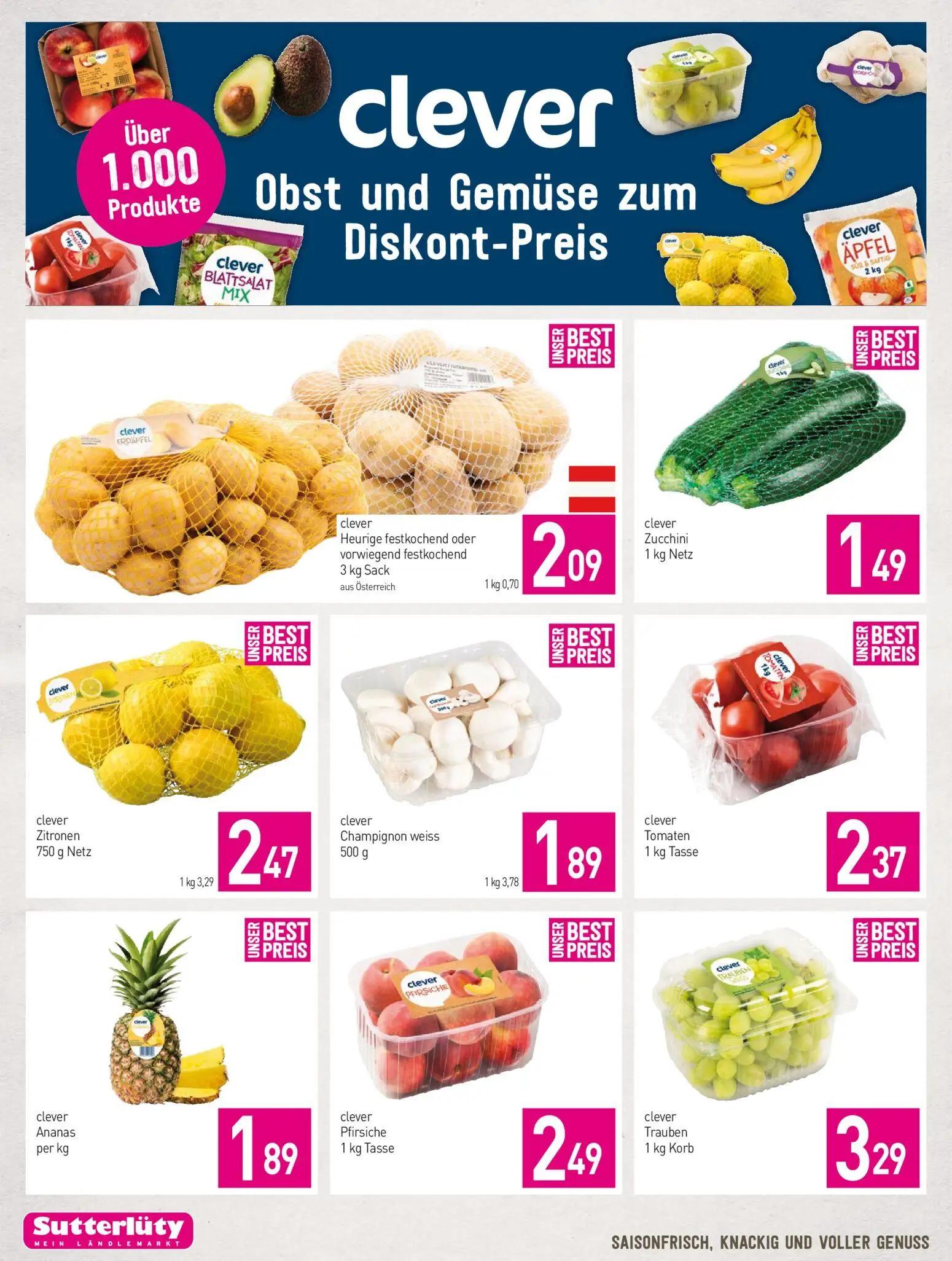 Sutterlüty Prospekt, Seite 2 von 20 — clever Heurige festkochend oder vorwiegend festkochend, clever Zucchini, clever Zitron…