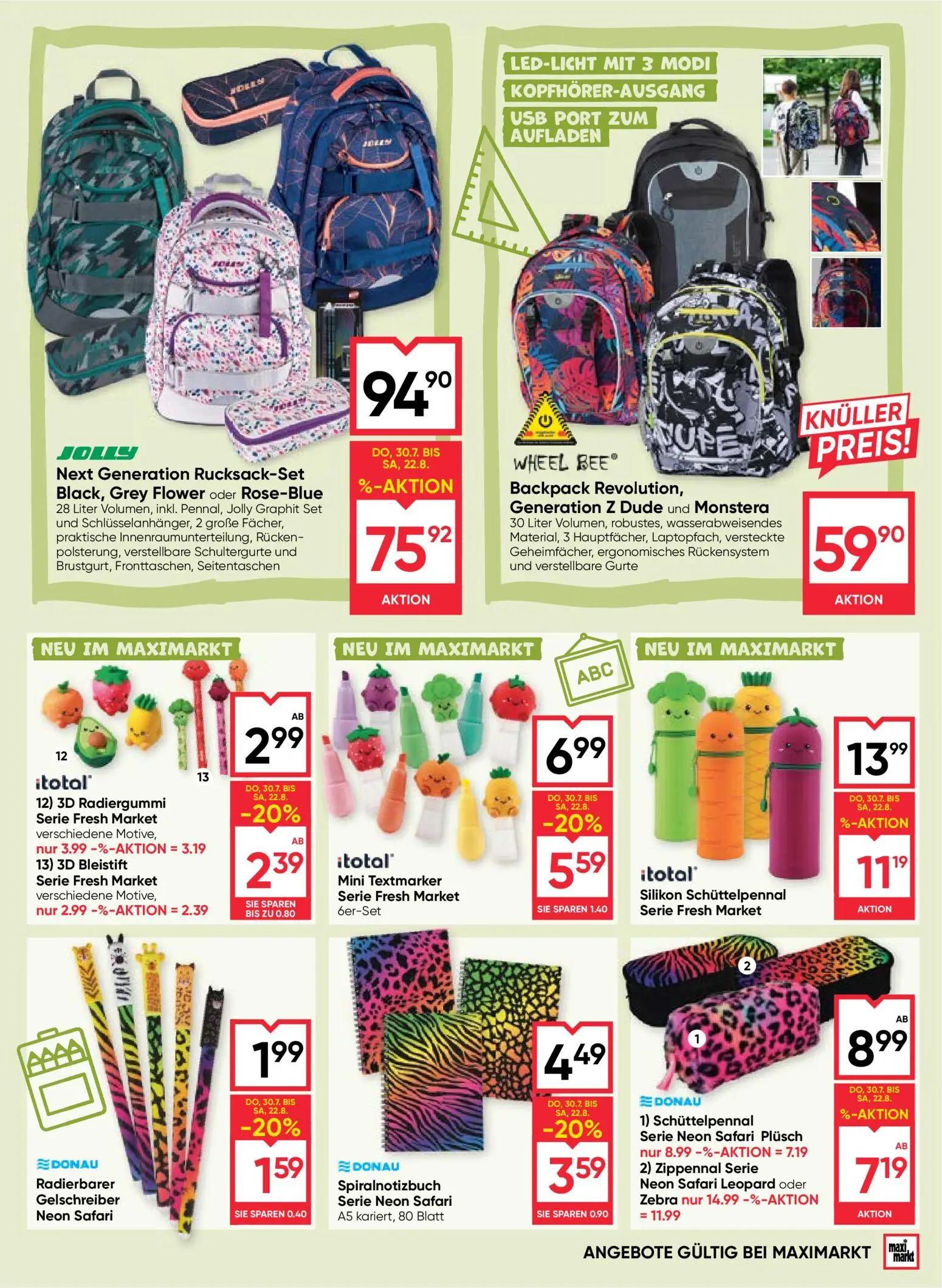 Maximarkt Prospekt, Seite 3 von 8 — Next Generation Rucksack-Set, Schüttelpennal Serie Neon Safari Plüsch, 3D Radiergummi Se…