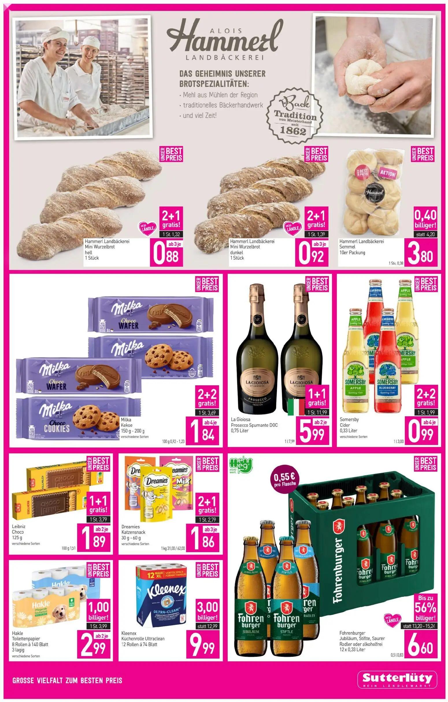 Sutterlüty Prospekt, Seite 3 von 12 — Fohrenburger Jubiläum, Stiftle, Saurer Radler oder alkoholfrei, La Gioiosa Prosecco Sp…