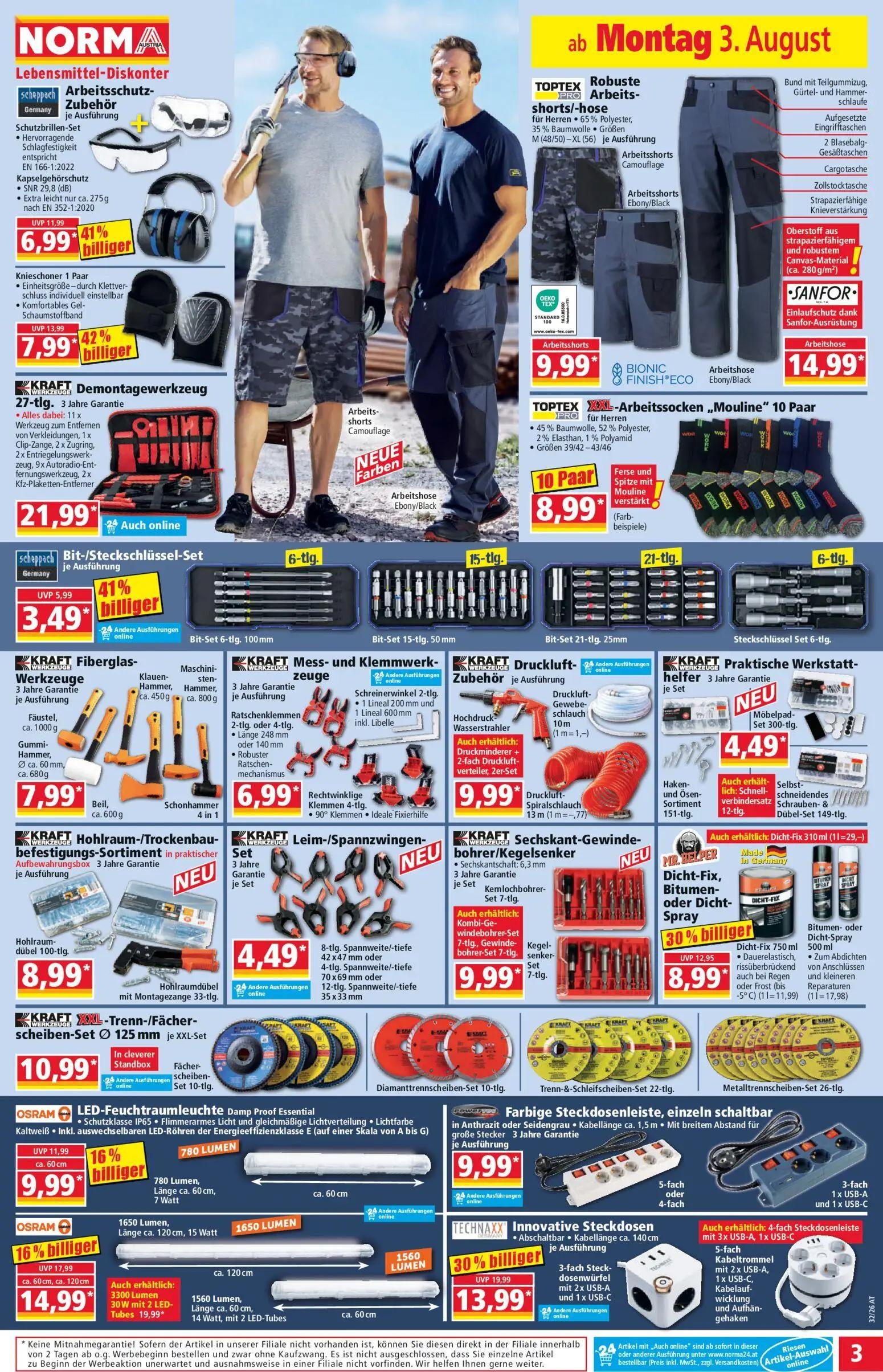 Norma Prospekt, Seite 3 von 18 — Knieschoner 1 Paar, Innovative Steckdosen, Schutzbrillen-Set