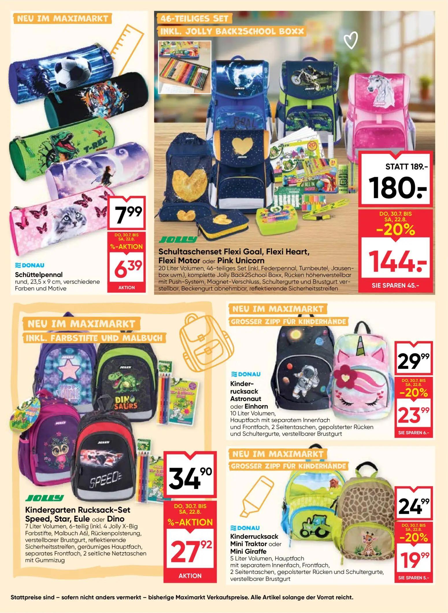 Maximarkt Prospekt, Seite 4 von 8 — Schultaschenset Flexi Goal, Flexi Heart, Flexi Motor oder Pink Unicorn, Kindergarten Ruc…