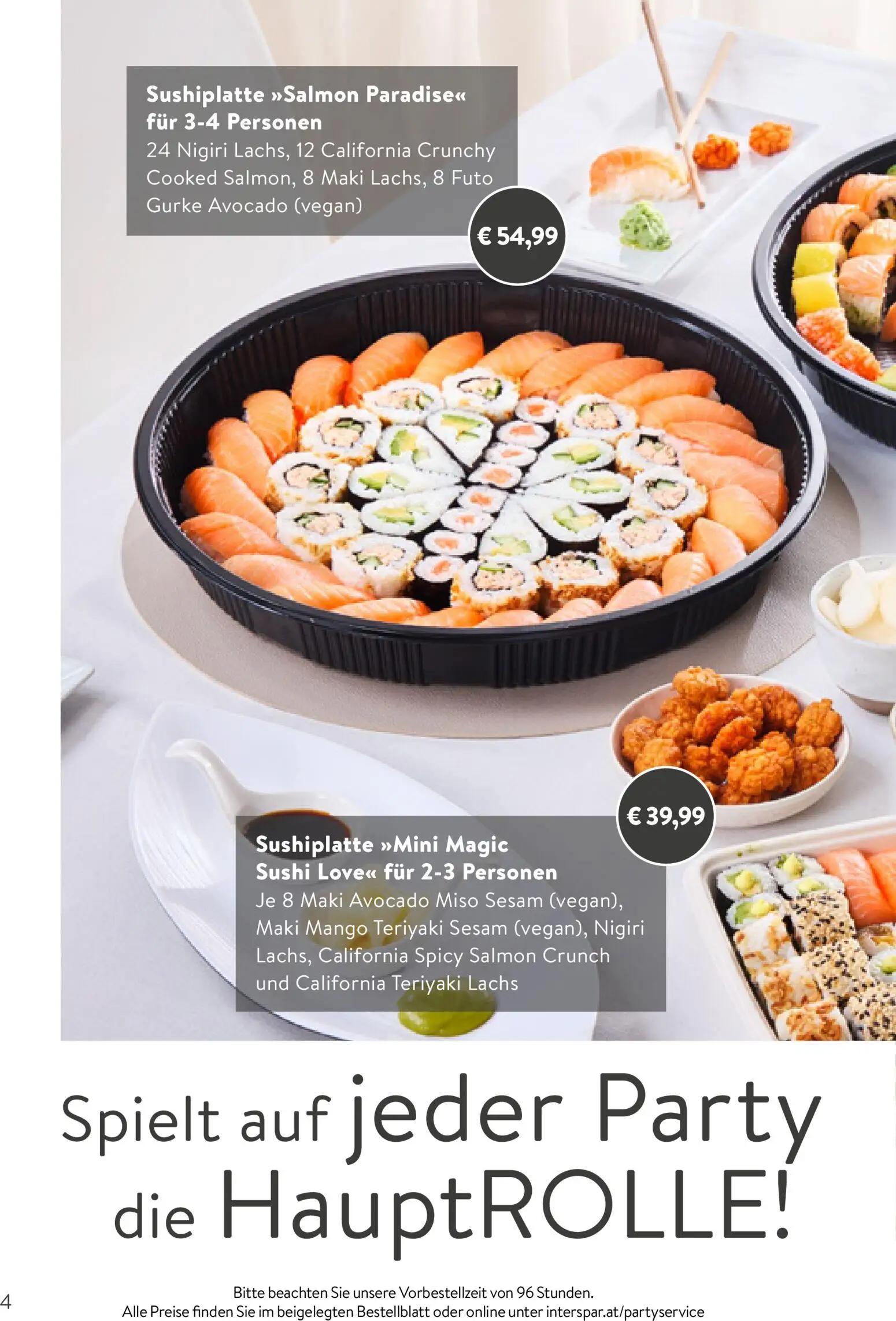 Interspar Prospekt, Seite 4 von 24 — Sushiplatte "Salmon Paradise", Sushiplatte "Mini Magic Sushi Love"