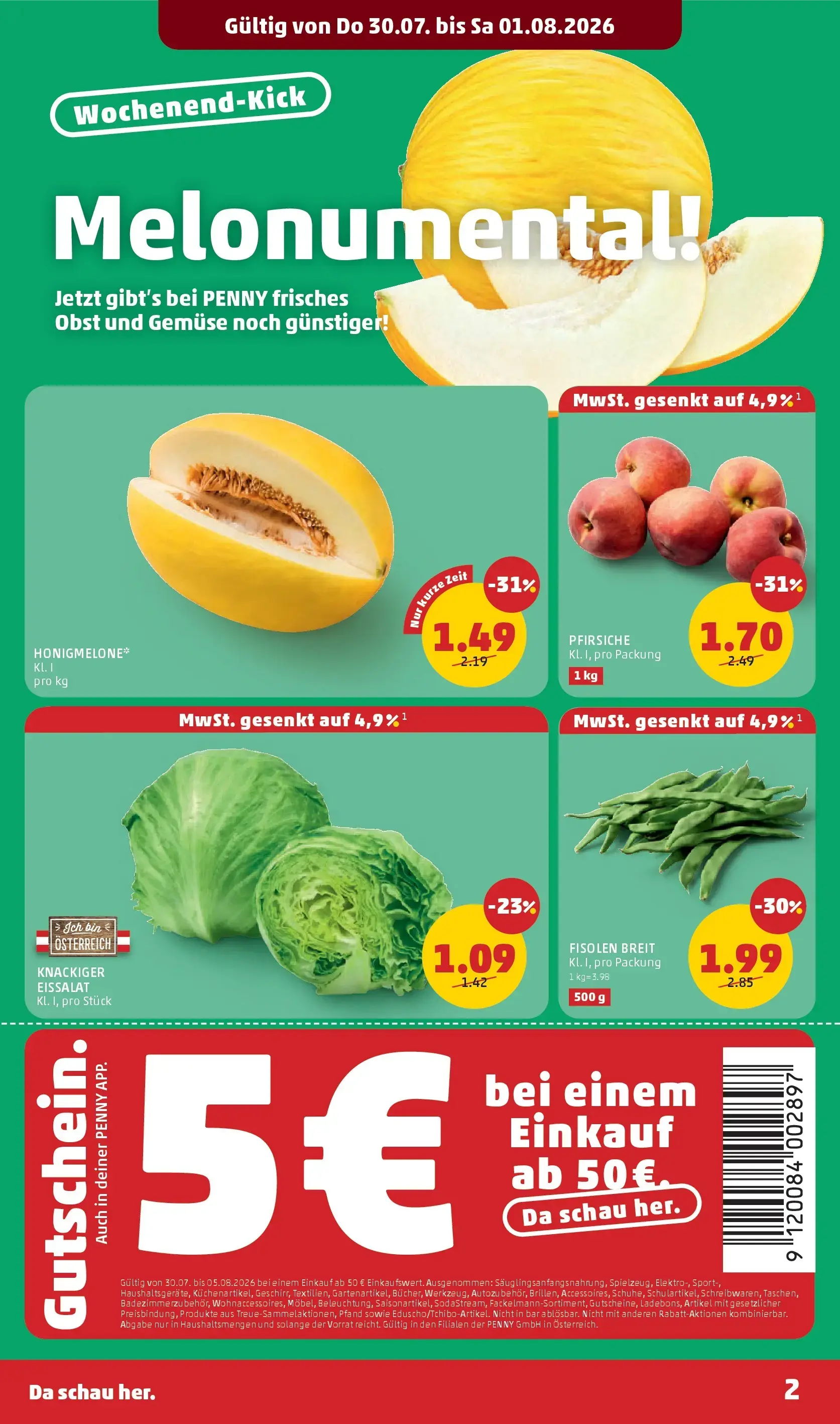 PENNY Prospekt, Seite 2 von 28 — FISOLEN BREIT, PFIRSICHE, HONIGMELONE