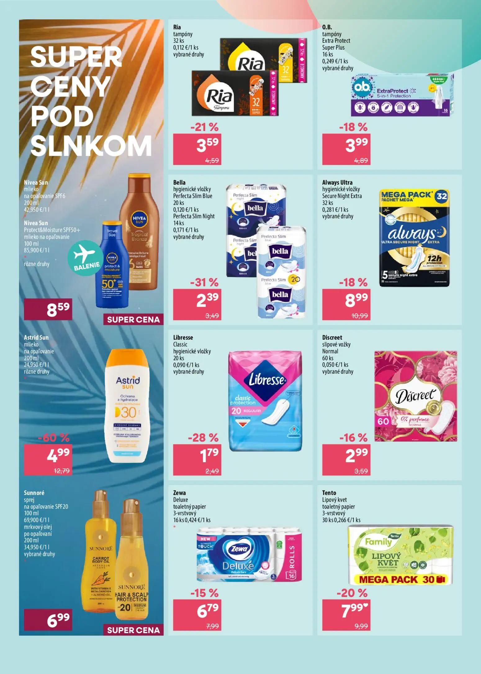 101 Drogerie leták, strana 5 z 16 — Astrid Sun mlieko na opaľovanie, Always Ultra hygienické vložky Secure Night Extra, Tent…