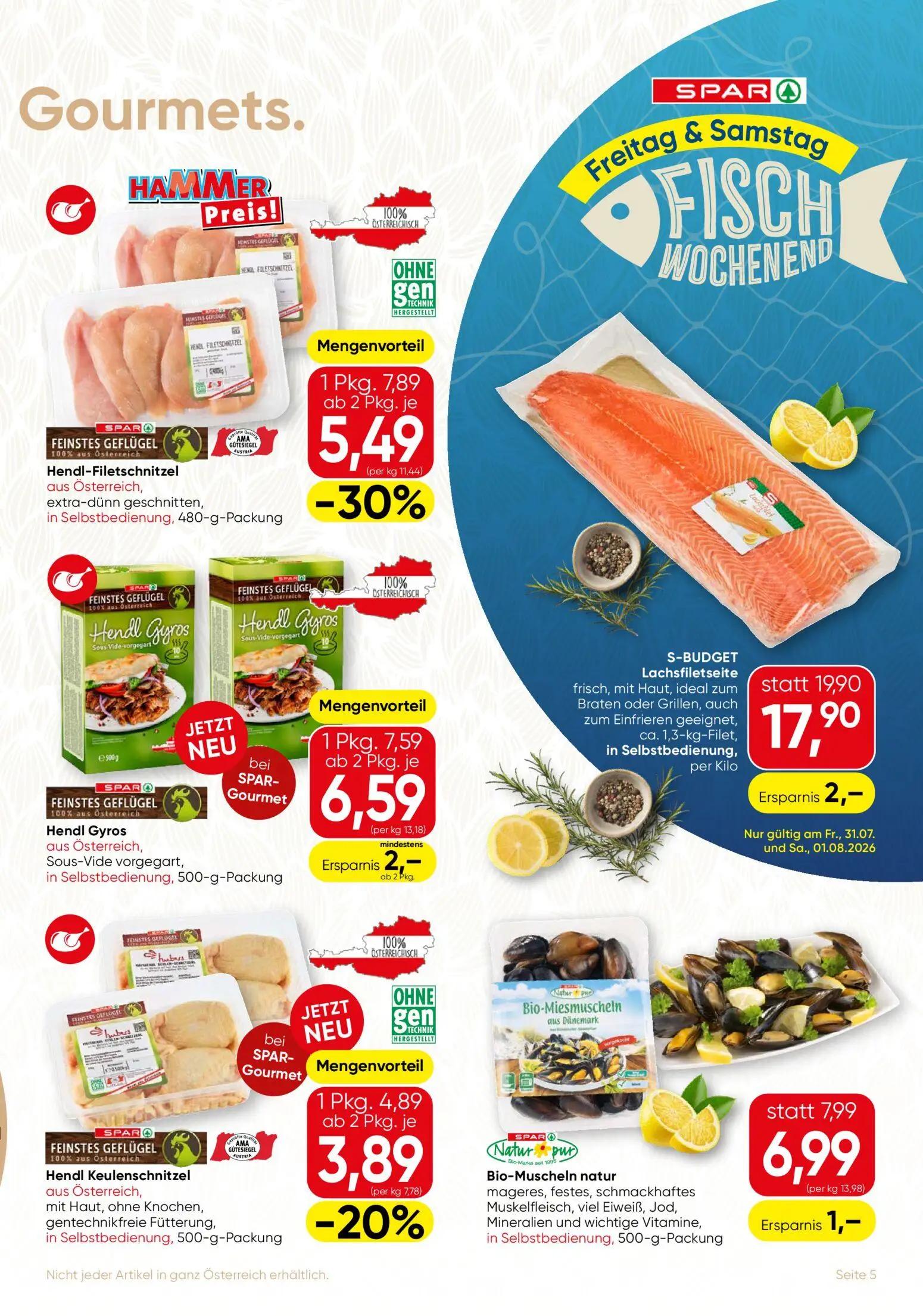 Spar Gourmet Prospekt, Seite 5 von 12 — Hendl-Filetschnitzel, Lachsfiletseite, Hendl Gyros