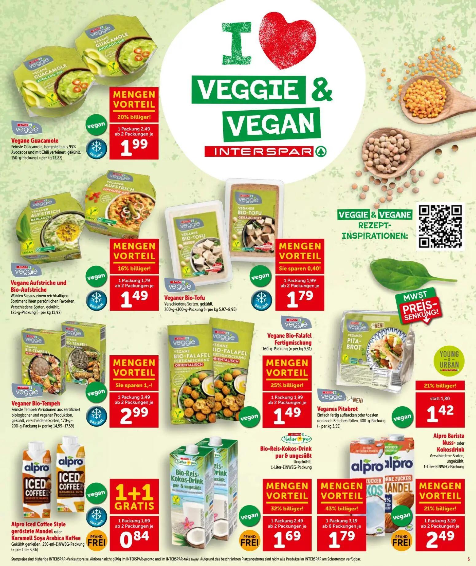 Interspar Prospekt, Seite 5 von 16 — Vegane Guacamole, Veganer Bio-Tempeh, Vegane Bio-Falafel Fertigmischung