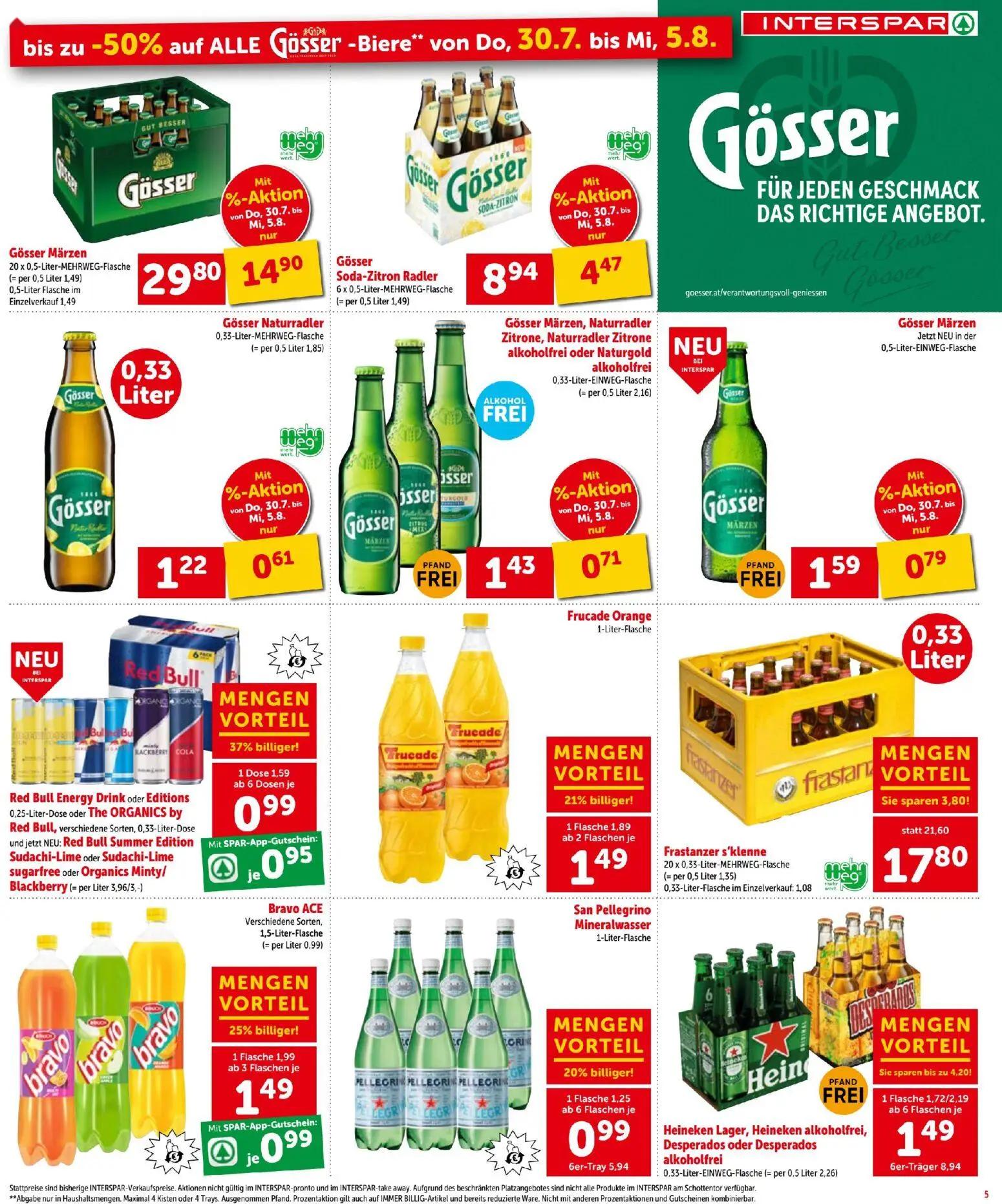 Interspar Prospekt, Seite 5 von 20 — Bravo ACE, Red Bull Energy Drink oder Editions, Frucade Orange
