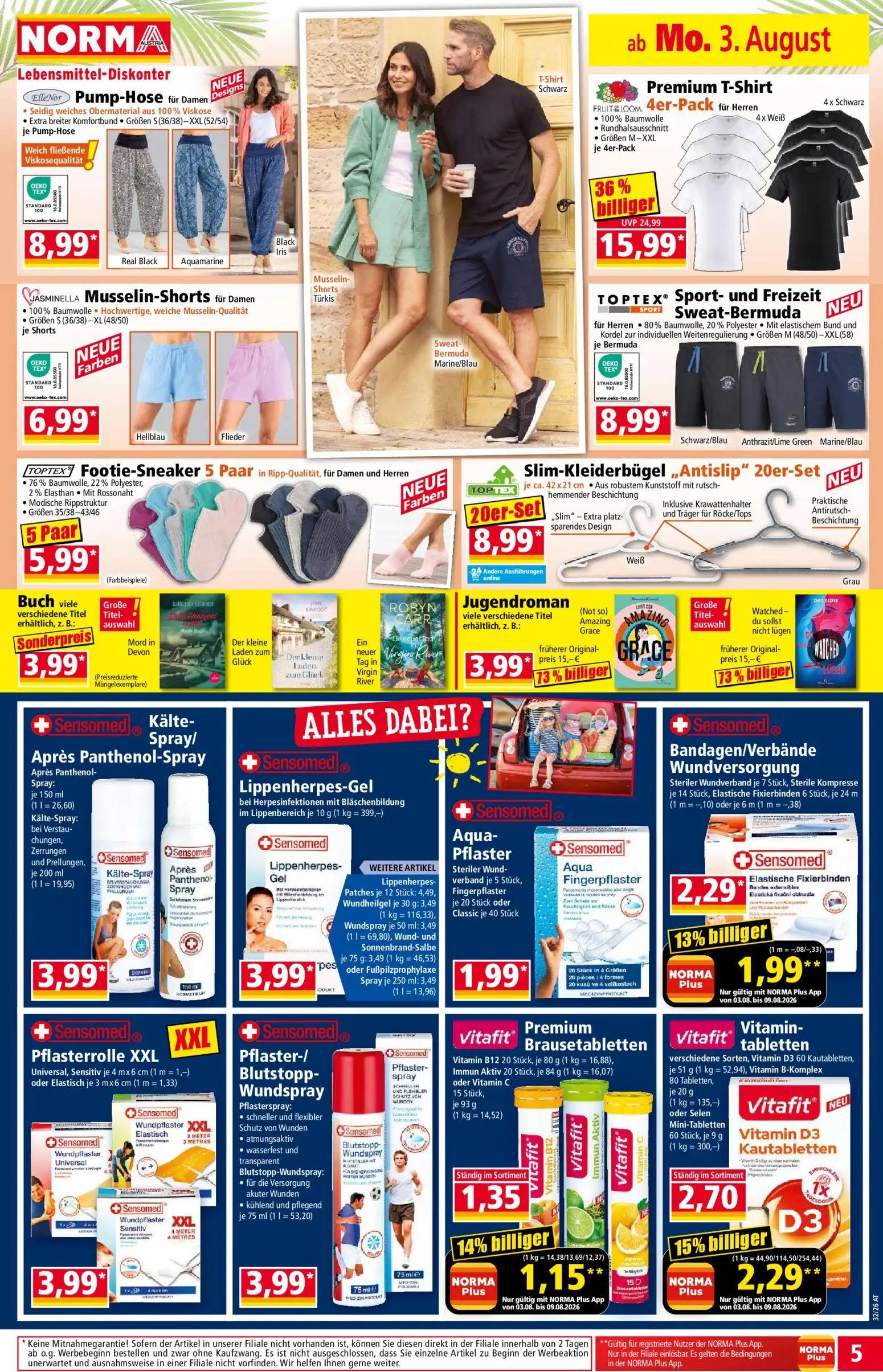 Norma Prospekt, Seite 5 von 18 — Jugendroman, Premium T-Shirt 4er-Pack, Vitamin-Tabletten