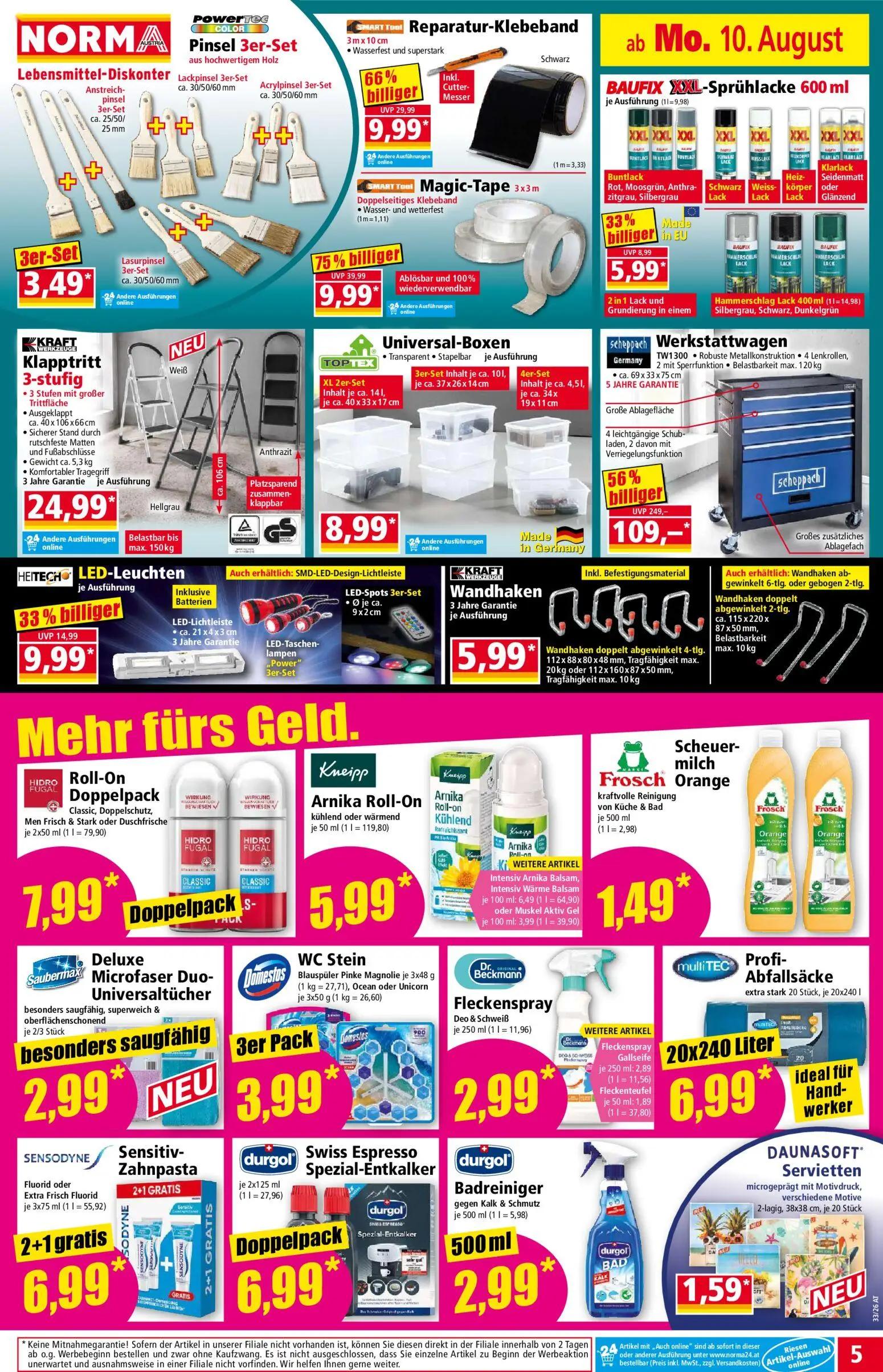 Norma Prospekt, Seite 5 von 18 — Werkstattwagen, Magic-Tape, Pinsel 3er-Set