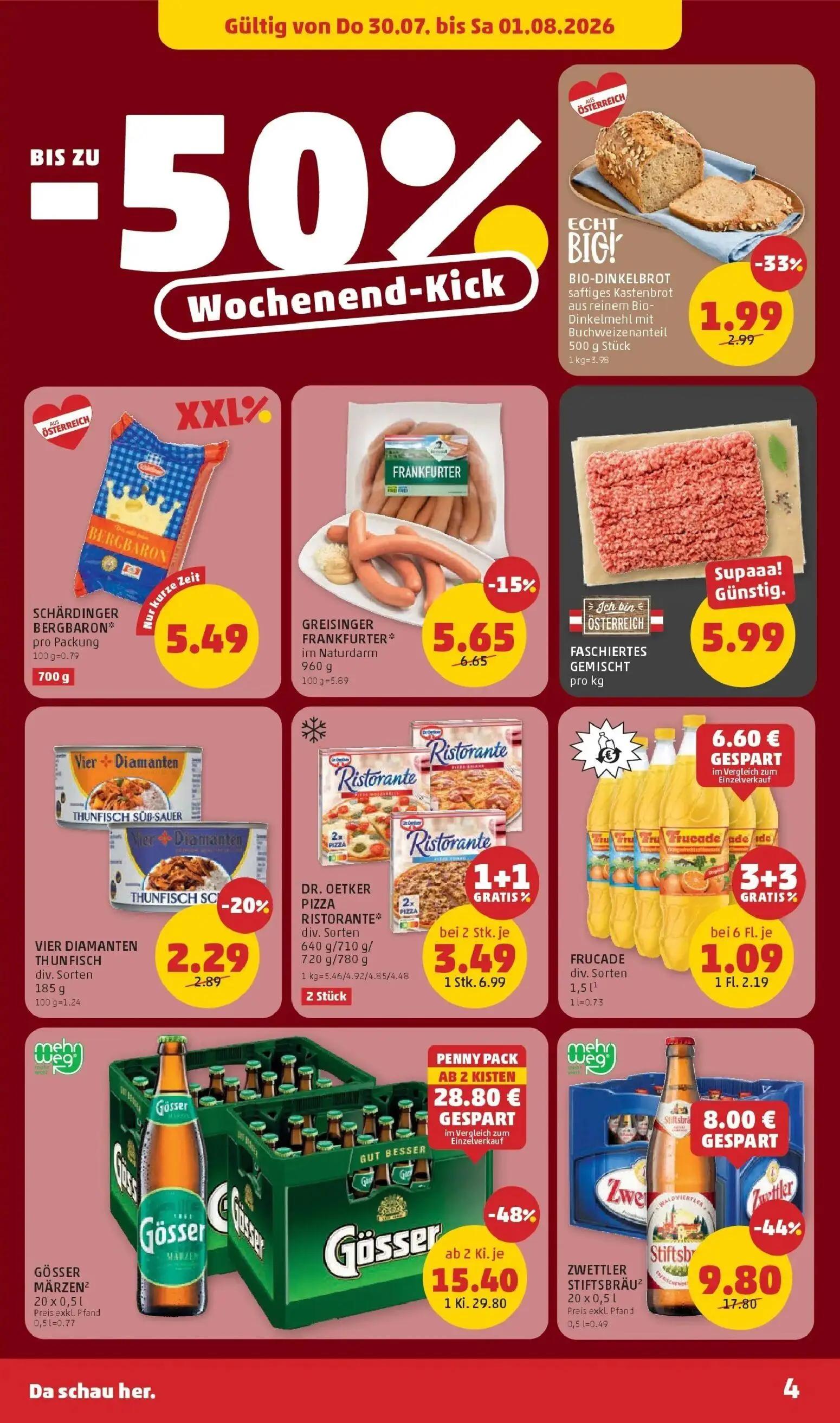 PENNY Prospekt, Seite 4 von 28 — GÖSSER MÄRZEN, ZWETTLER STIFTSBRÄU, DR. OETKER PIZZA RISTORANTE