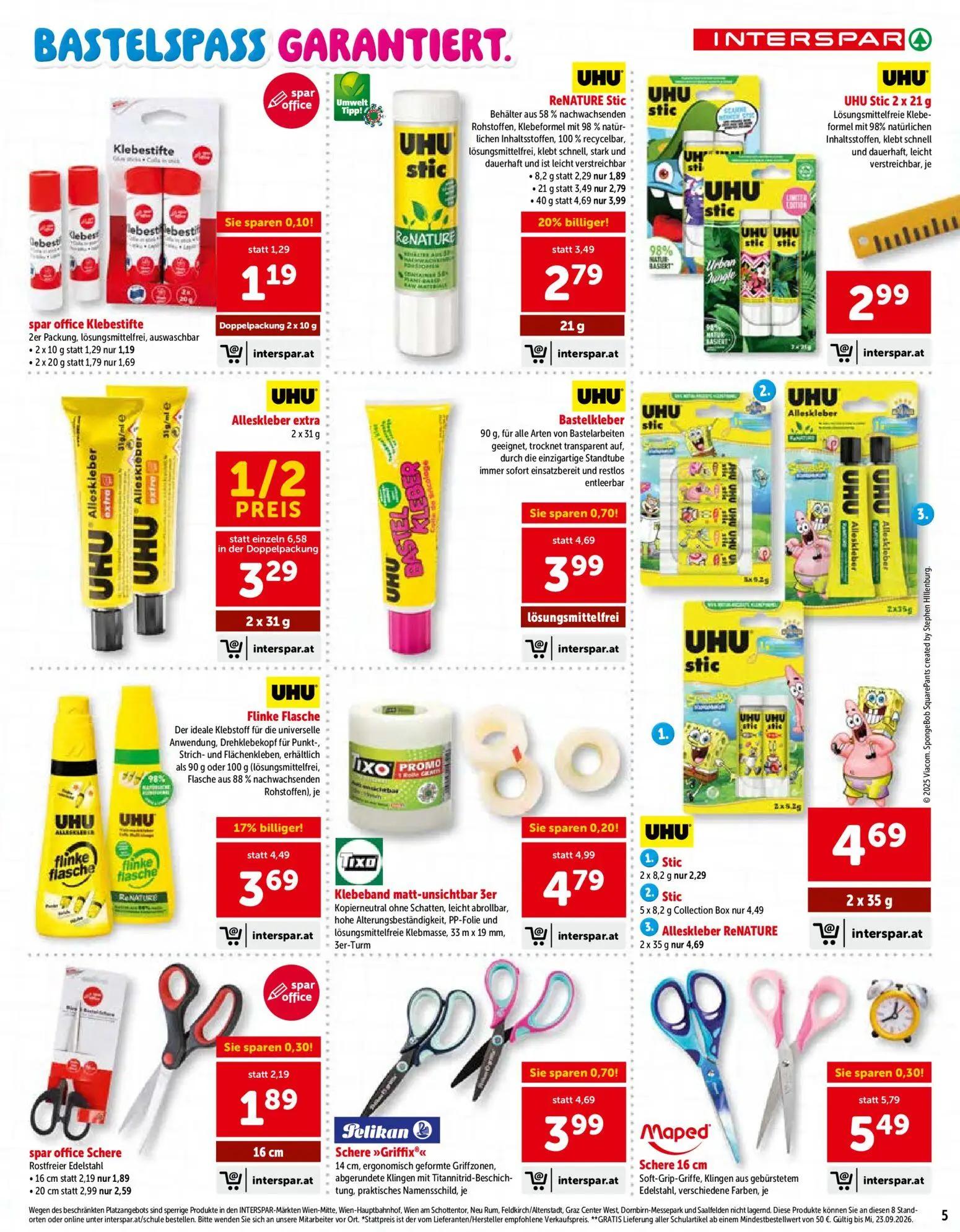 Interspar Prospekt, Seite 5 von 24 — UHU Alleskleber extra, UHU Stic, UHU Flinke Flasche