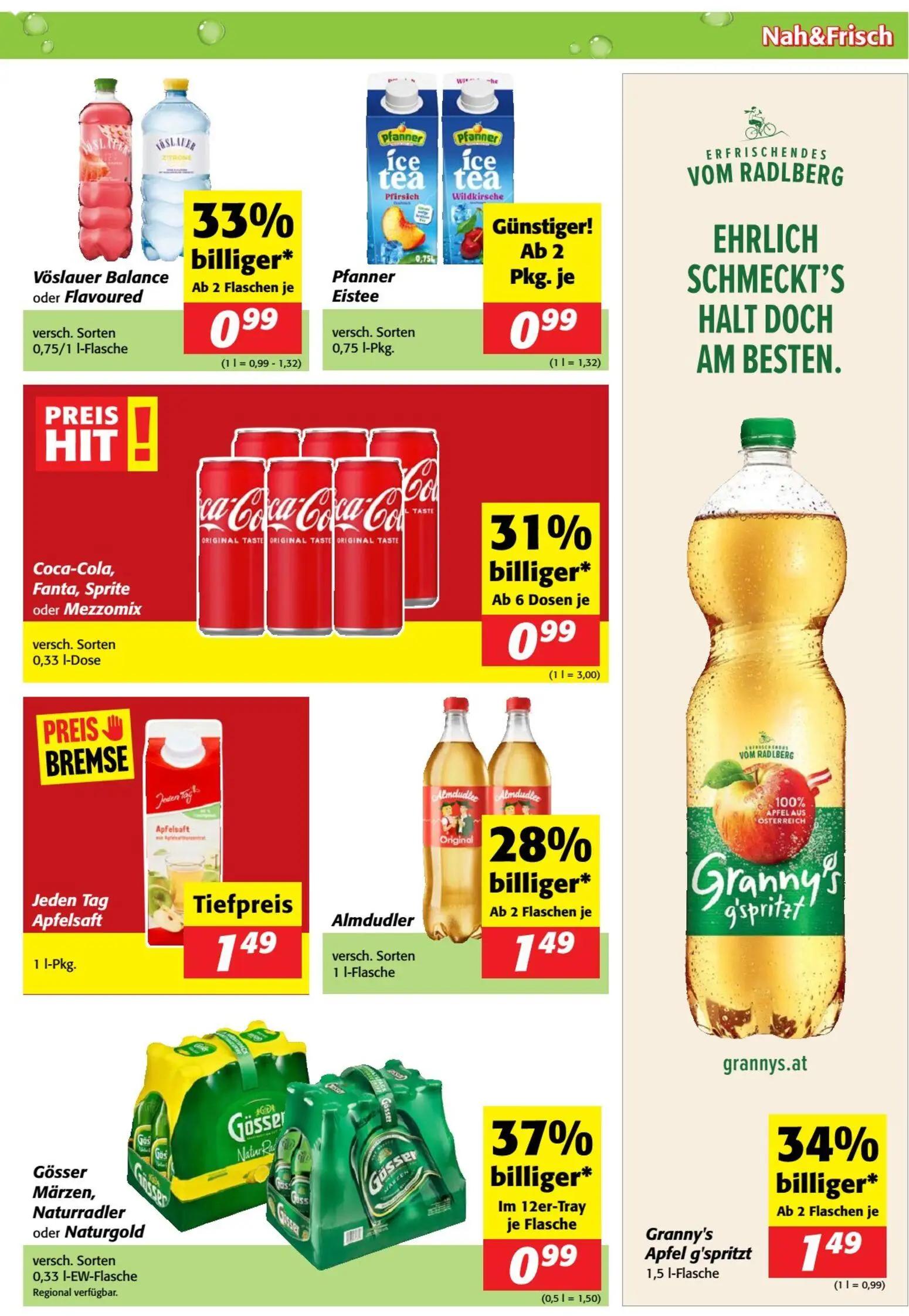 Nah & Frisch Prospekt, Seite 7 von 8 — Vöslauer Balance oder Flavoured, Pfanner Eistee, Coca-Cola, Fanta, Sprite oder Mezzom…