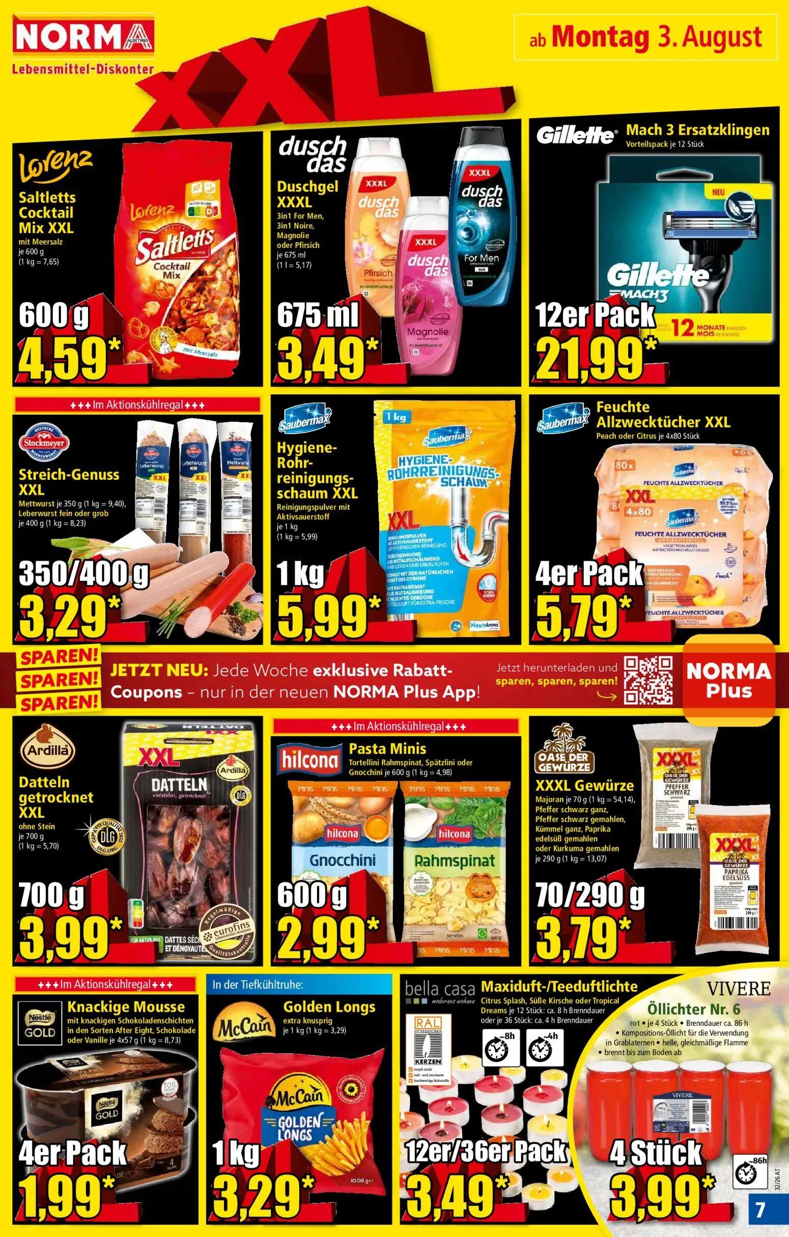 Norma Prospekt, Seite 7 von 18 — Saltletts Cocktail Mix XXL, Duschgel XXXL, Gillette Mach 3 Ersatzklingen Vorteilspack