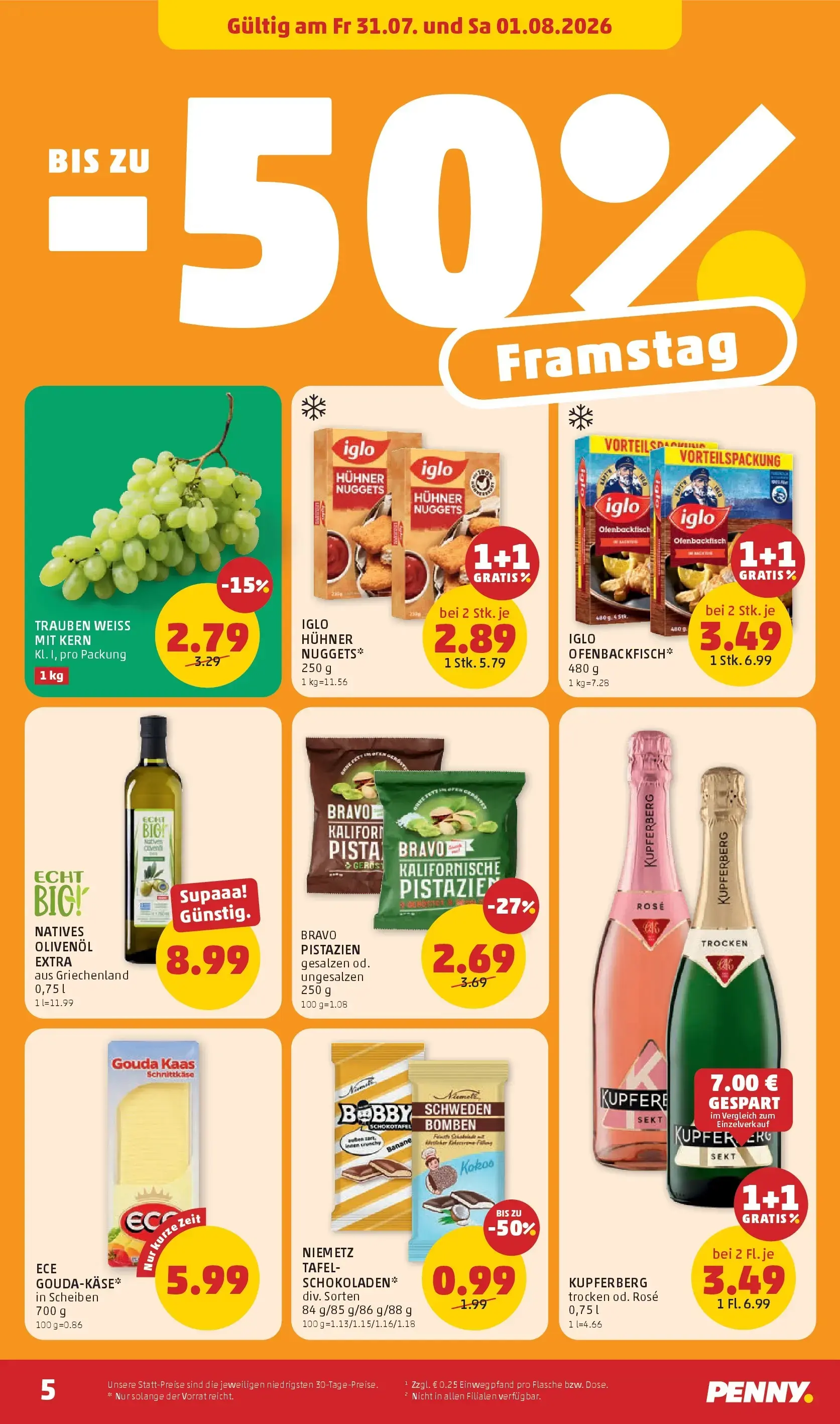 PENNY Prospekt, Seite 5 von 28 — IGLO OFENBACKFISCH, KUPFERBERG, NATIVES OLIVENÖL EXTRA