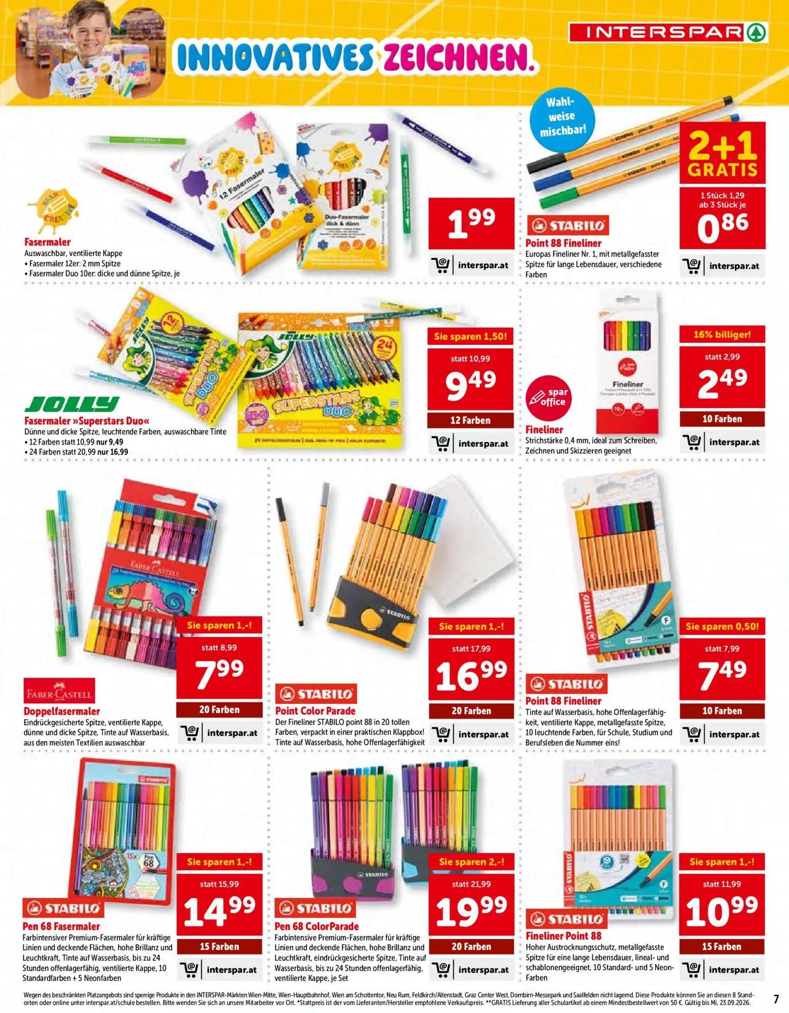 Interspar Prospekt, Seite 7 von 24 — Fasermaler "Superstars Duo", STABILO Pen 68 ColorParade, Fasermaler "Superstars Duo"