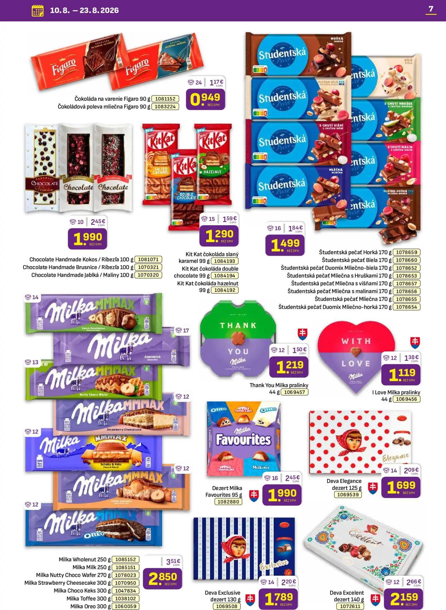 Libex leták, strana 7 z 36 — Milka Wholenut, Deva Excelent dezert, Chocolate Handmade Kokos / Ríbezľa
