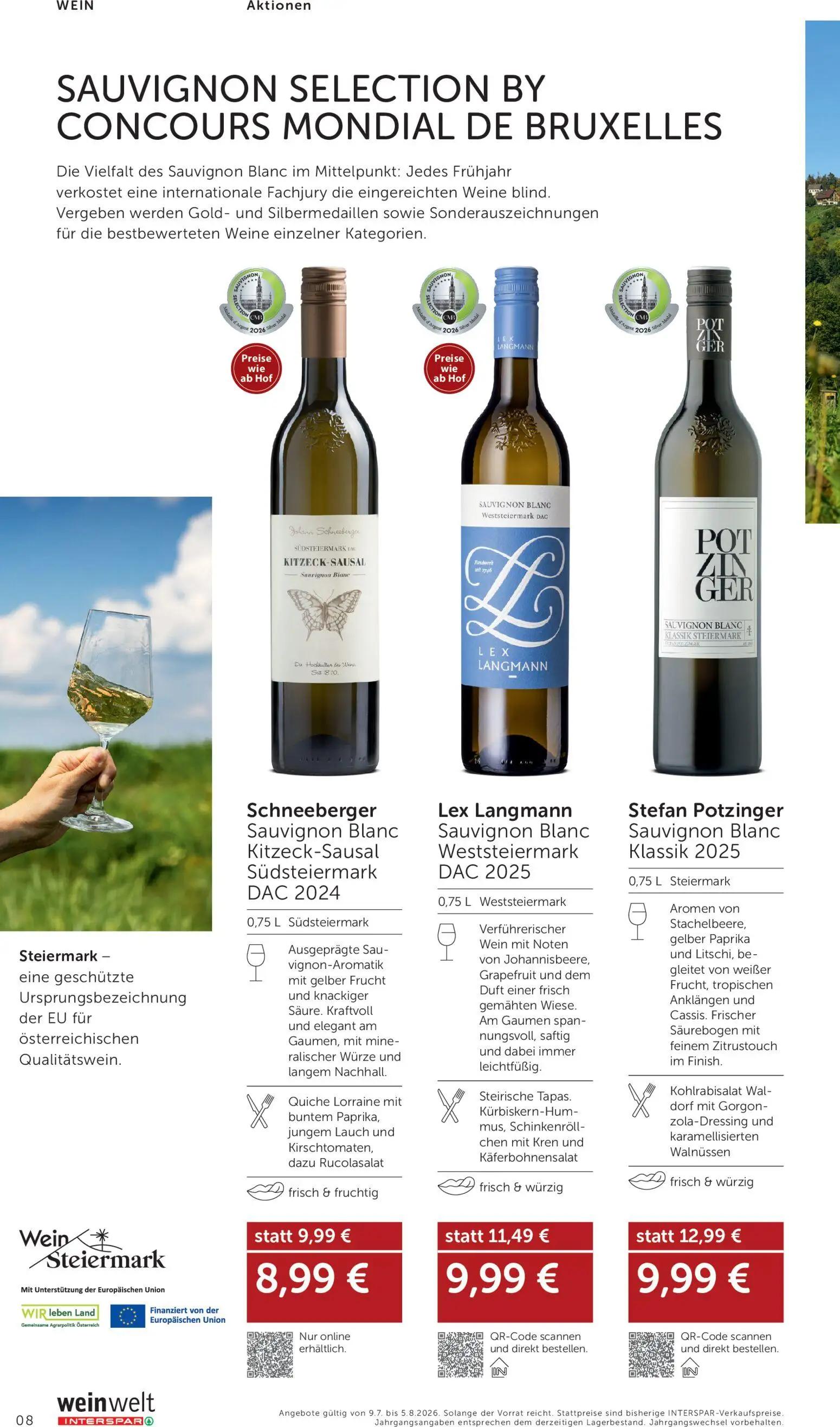 Interspar Prospekt, Seite 8 von 24 — Stefan Potzinger Sauvignon Blanc Klassik 2025, Lex Langmann Sauvignon Blanc Weststeierm…