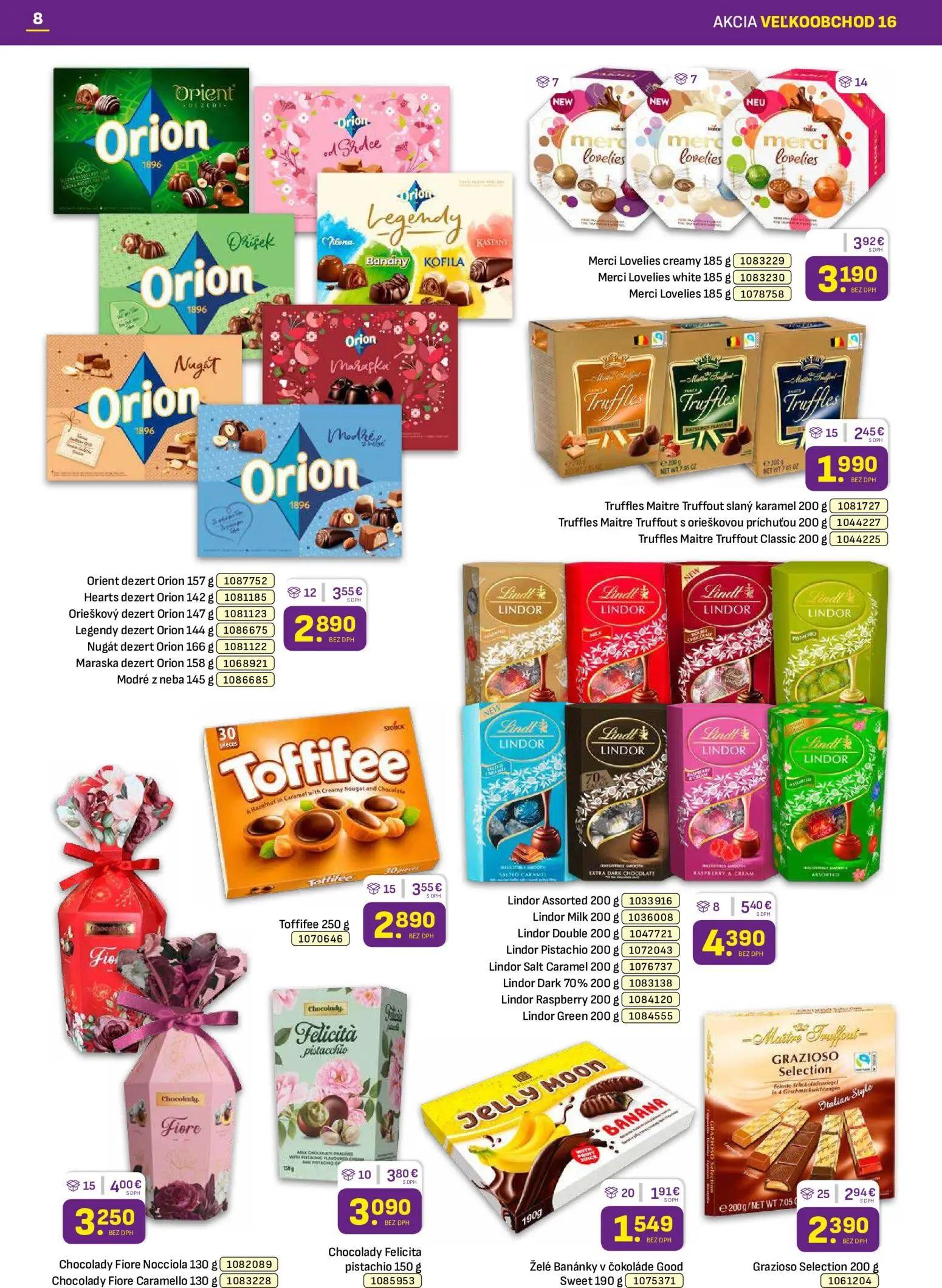 Libex leták, strana 8 z 36 — Lindor Assorted, Chocolady Fiore Nocciola, Merci Lovelies creamy