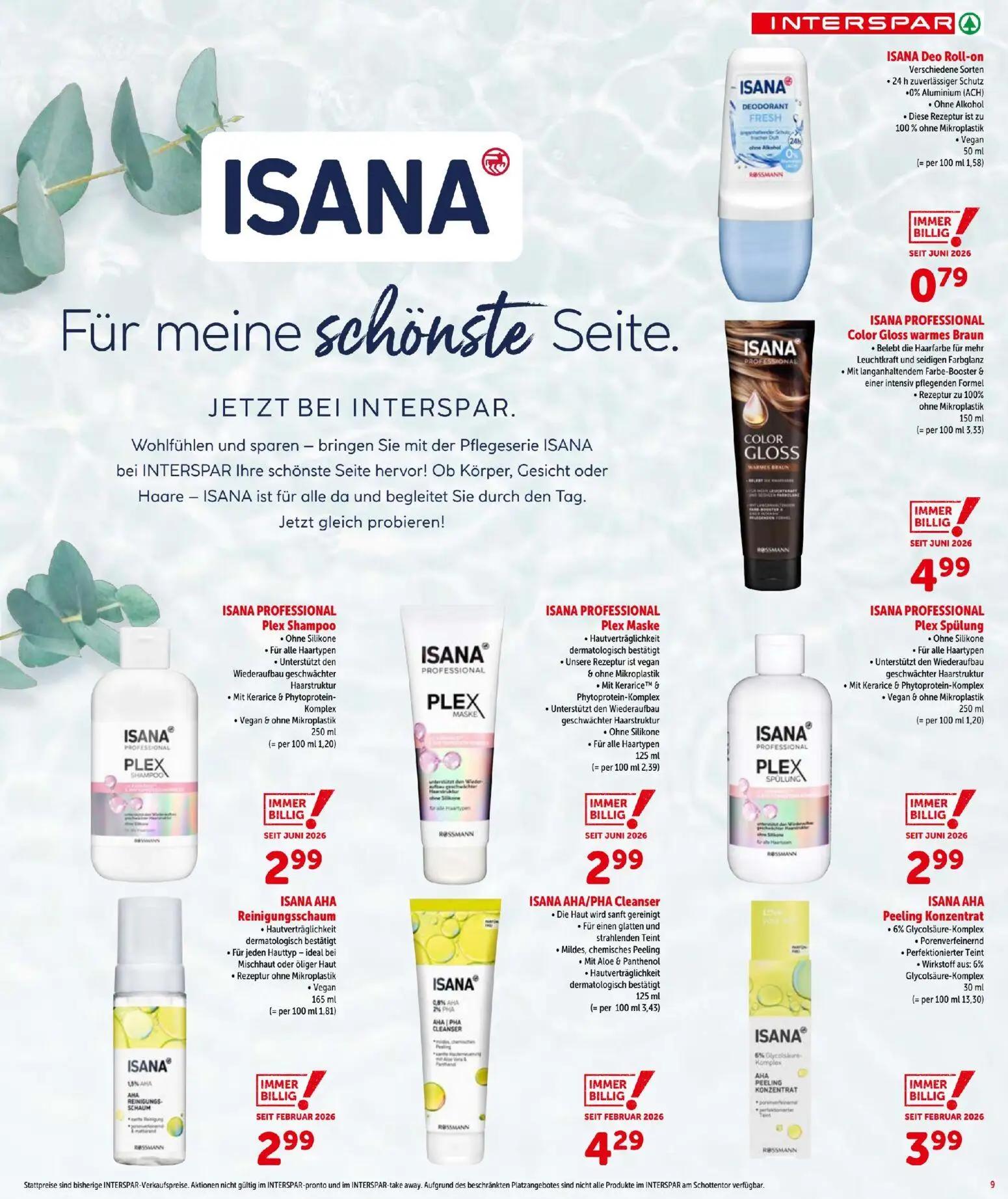 Interspar Prospekt, Seite 9 von 16 — ISANA Deo Roll-on, ISANA PROFESSIONAL Plex Shampoo, ISANA PROFESSIONAL Plex Maske