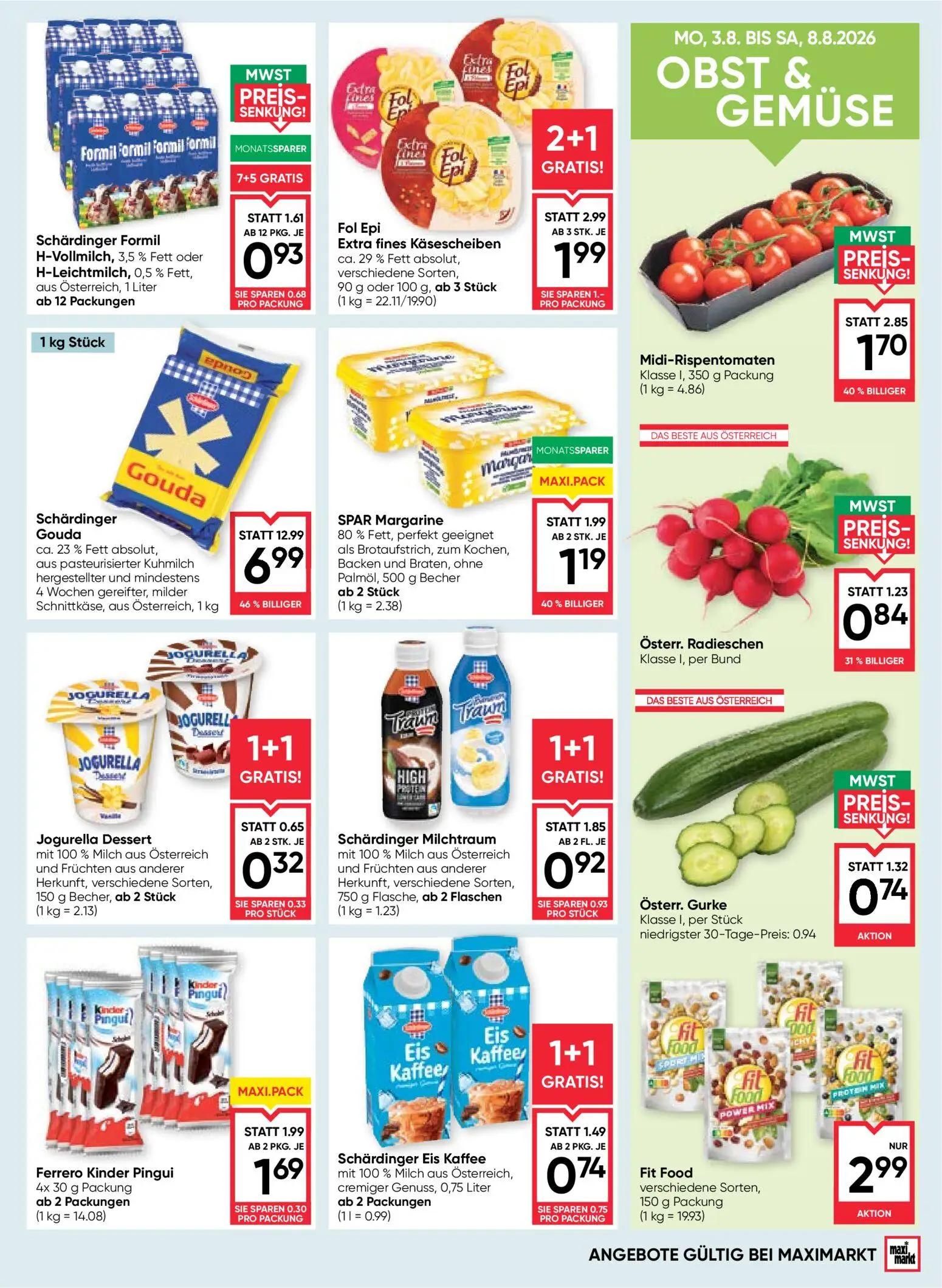 Maximarkt Prospekt, Seite 9 von 24 — Schärdinger Gouda, Fol Epi Extra fines Käsescheiben, Schärdinger Milchtraum