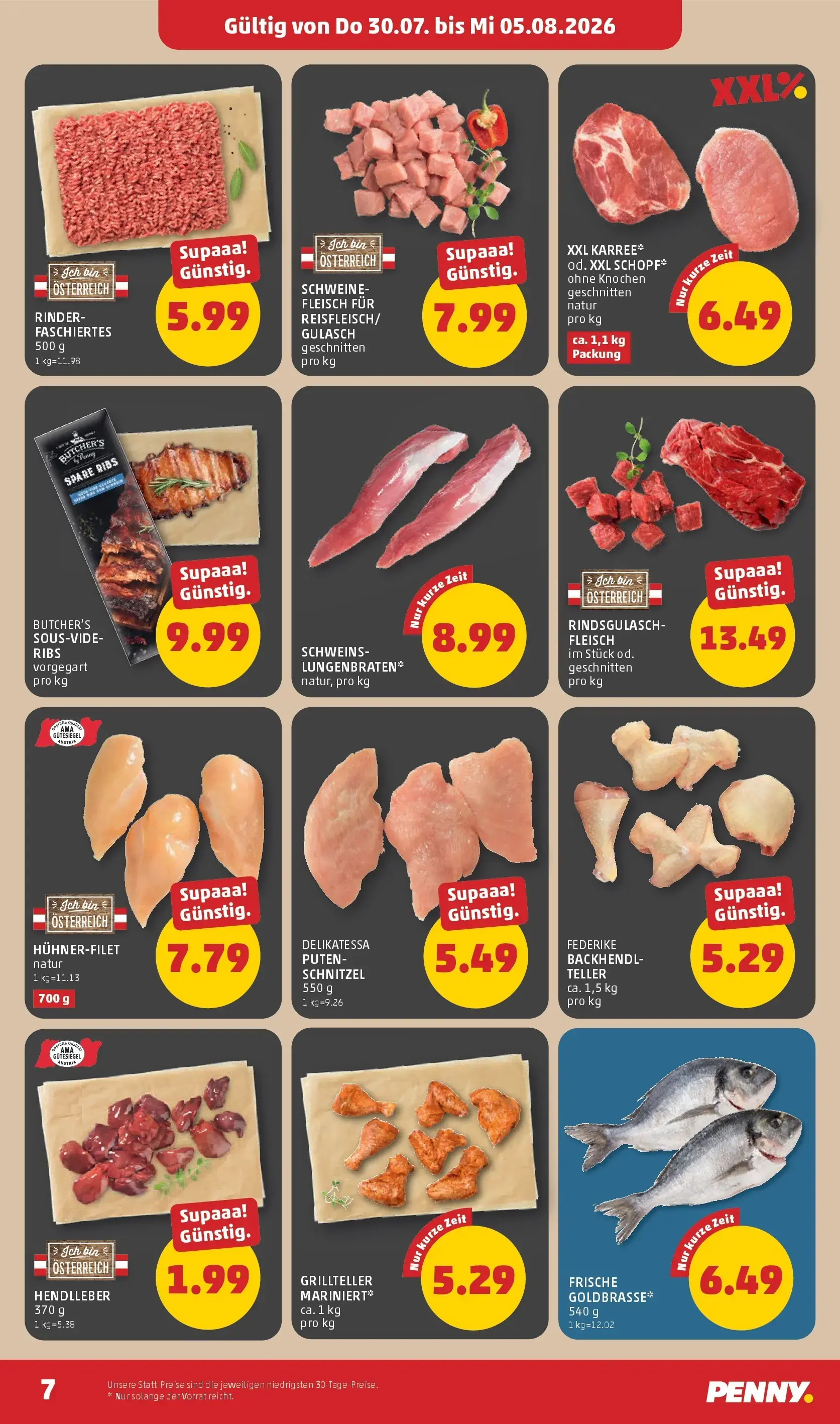 PENNY Prospekt, Seite 7 von 28 — RINDER-FASCHIERTES, SCHWEINE-FLEISCH FÜR REISFLEISCH/GULASCH, XXL KARREE* od. XXL SCHOPF*