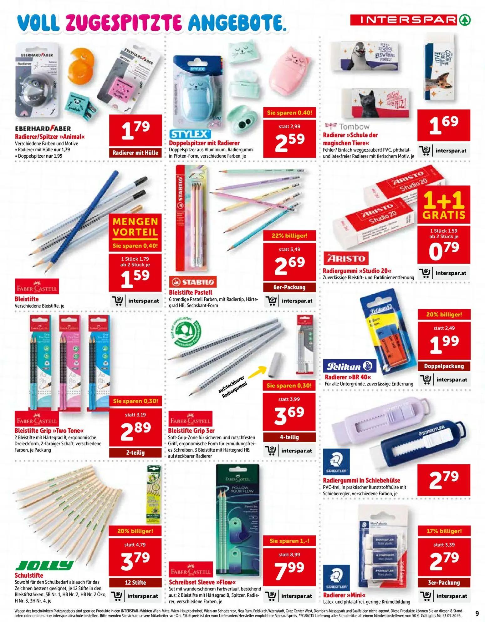 Interspar Prospekt, Seite 9 von 24 — JOLLY Schulstifte, FABER-CASTELL Schreibset Sleeve »Flow«, STABILO Bleistifte Pastell