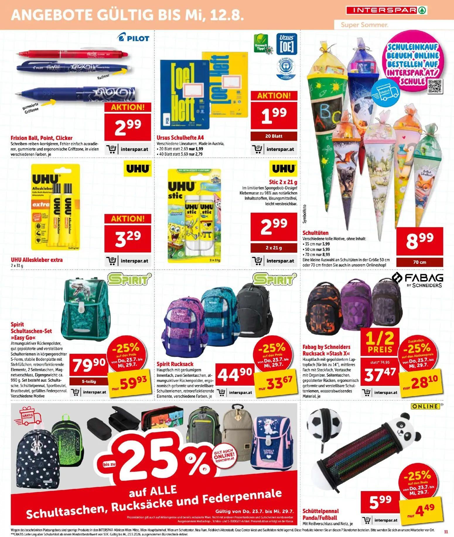 Interspar Prospekt, Seite 11 von 16 — Fabag by Schneiders Rucksack "Stash X", Spirit Schultaschen-Set "Easy Go", Spirit Ruck…