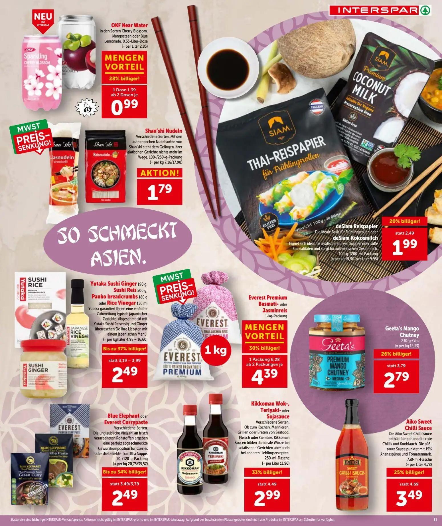 Interspar Prospekt, Seite 11 von 20 — Kikkoman Wok-, Teriyaki- oder Sojasauce, Yutaka Sushi Ginger, Sushi Reis