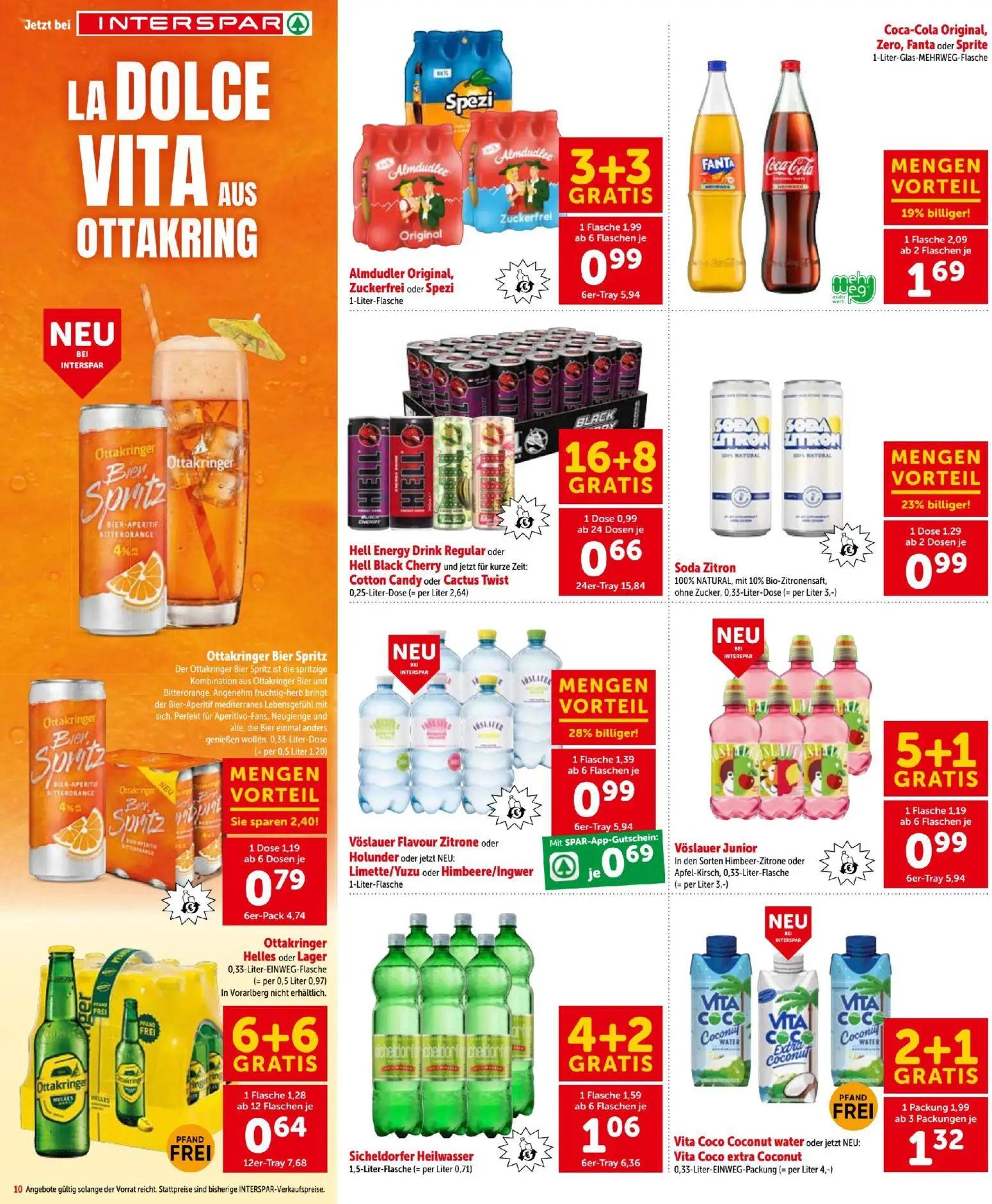 Interspar Prospekt, Seite 11 von 22 — Almdudler Original, Zuckerfrei oder Spezi, Vöslauer Flavour Zitrone oder Holunder oder…