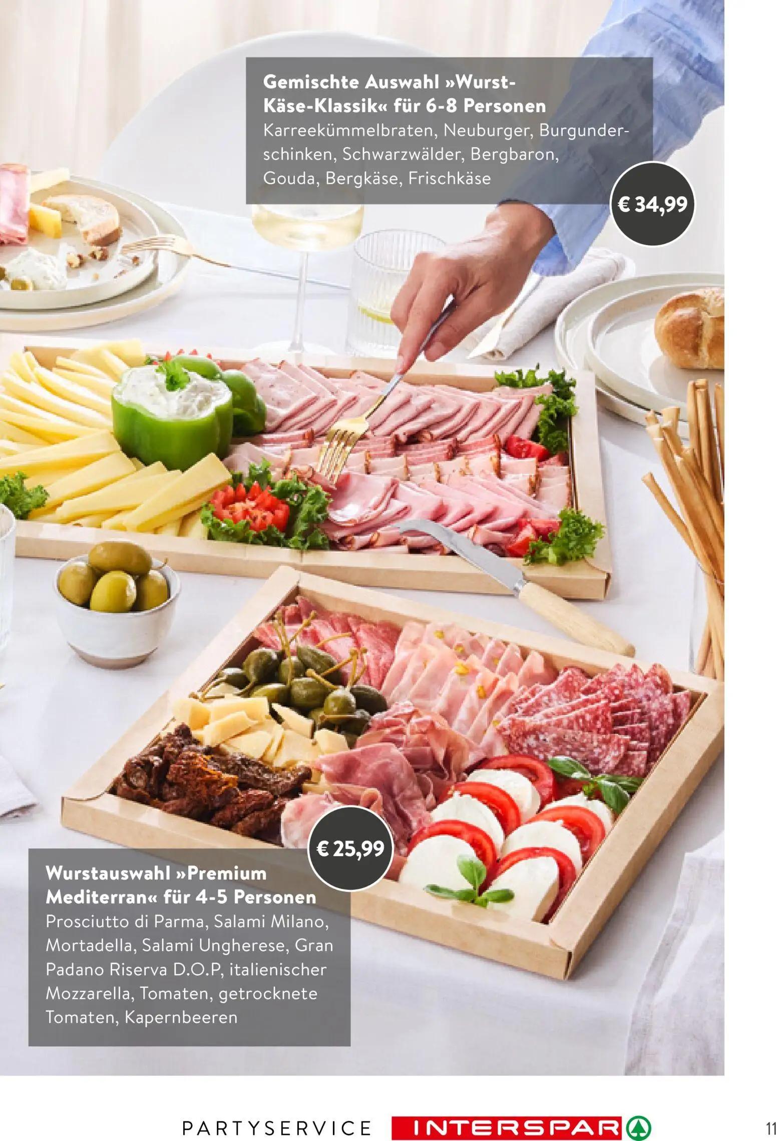 Interspar Prospekt, Seite 11 von 24 — Gemischte Auswahl "Wurst-Käse-Klassik", Wurstauswahl "Premium Mediterran"