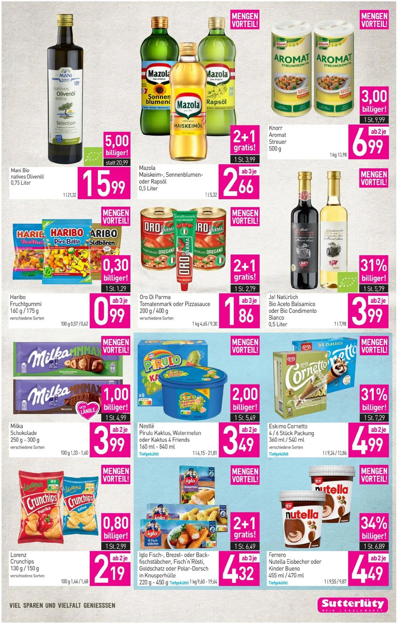 Sutterlüty Prospekt, Seite 11 von 12 — Mani Bio natives Olivenöl, Knorr Aromat Streuer, Ferrero Nutella Eisbecher oder Kinde…