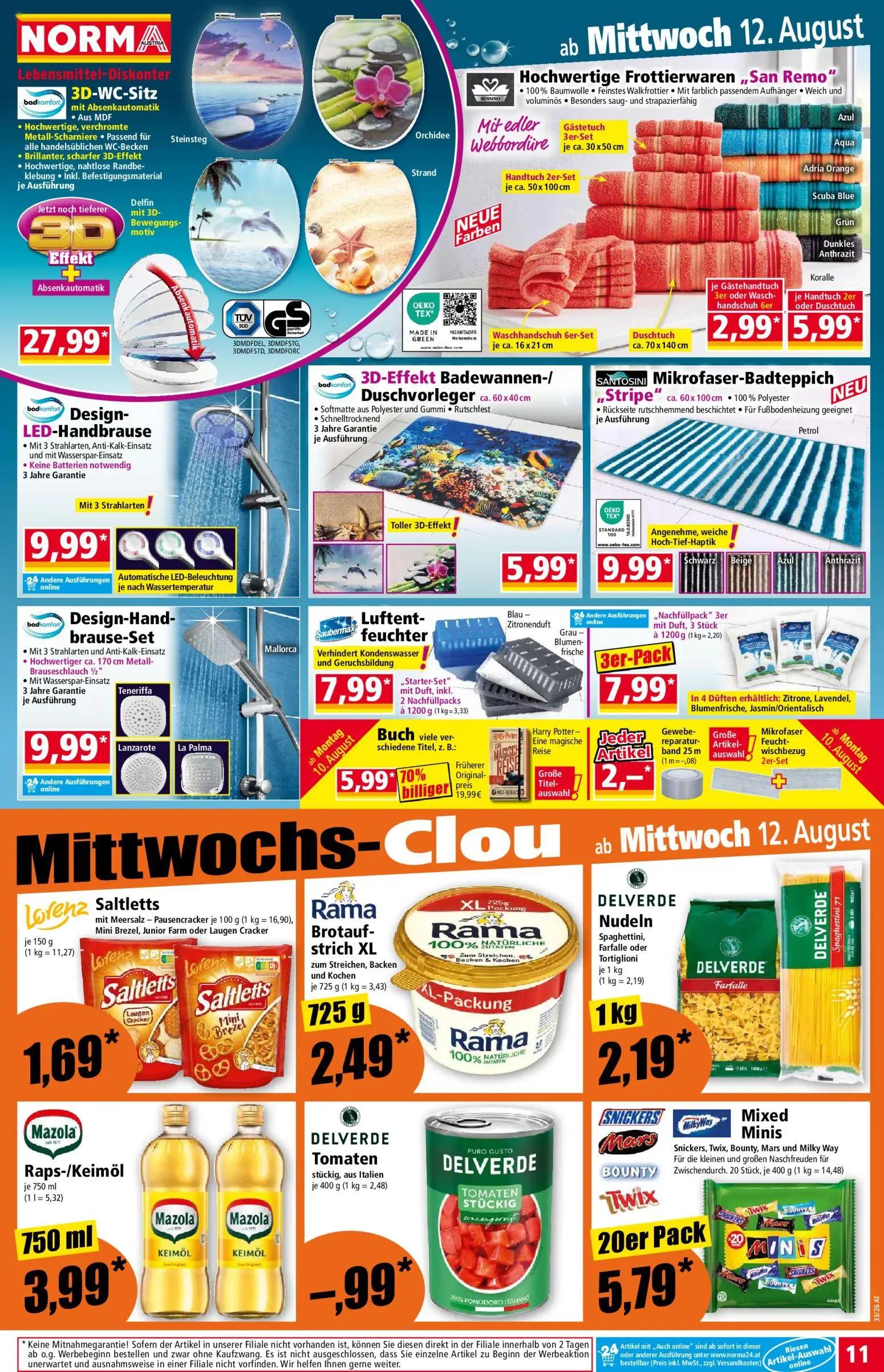 Norma Prospekt, Seite 11 von 18 — Buch, Frottierwaren San Remo, 3D-WC-Sitz