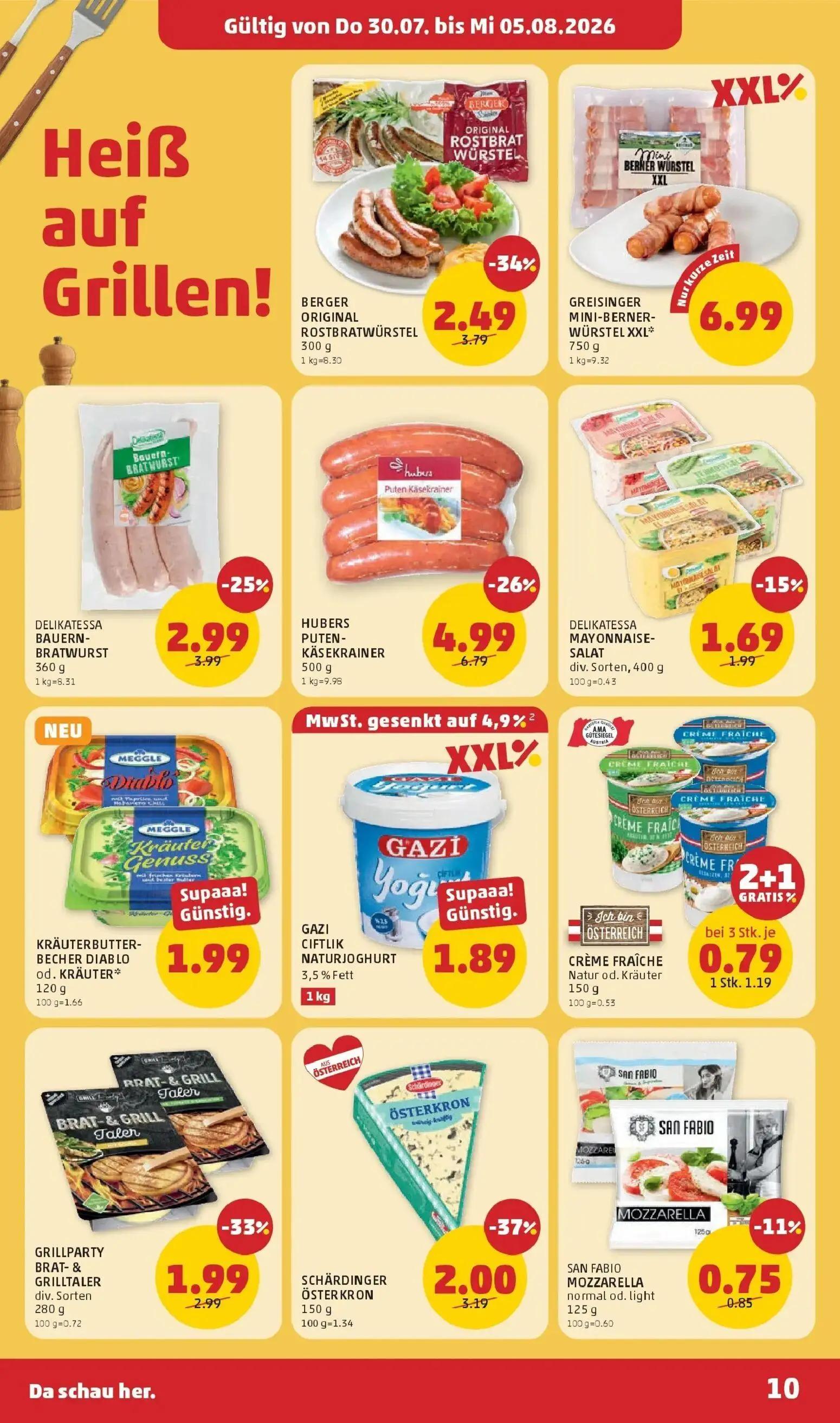 PENNY Prospekt, Seite 10 von 28 — HUBERS PUTEN- KÄSEKRAINER, BERGER ORIGINAL ROSTBRATWÜRSTEL, SCHÄRDINGER ÖSTERKRON