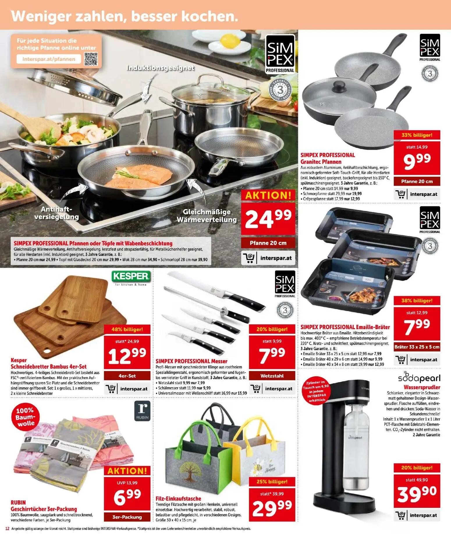 Interspar Prospekt, Seite 12 von 16 — Kesper Schneidebretter Bambus 4er-Set, SIMPEX PROFESSIONAL Granitec Pfannen Pfanne 20 …