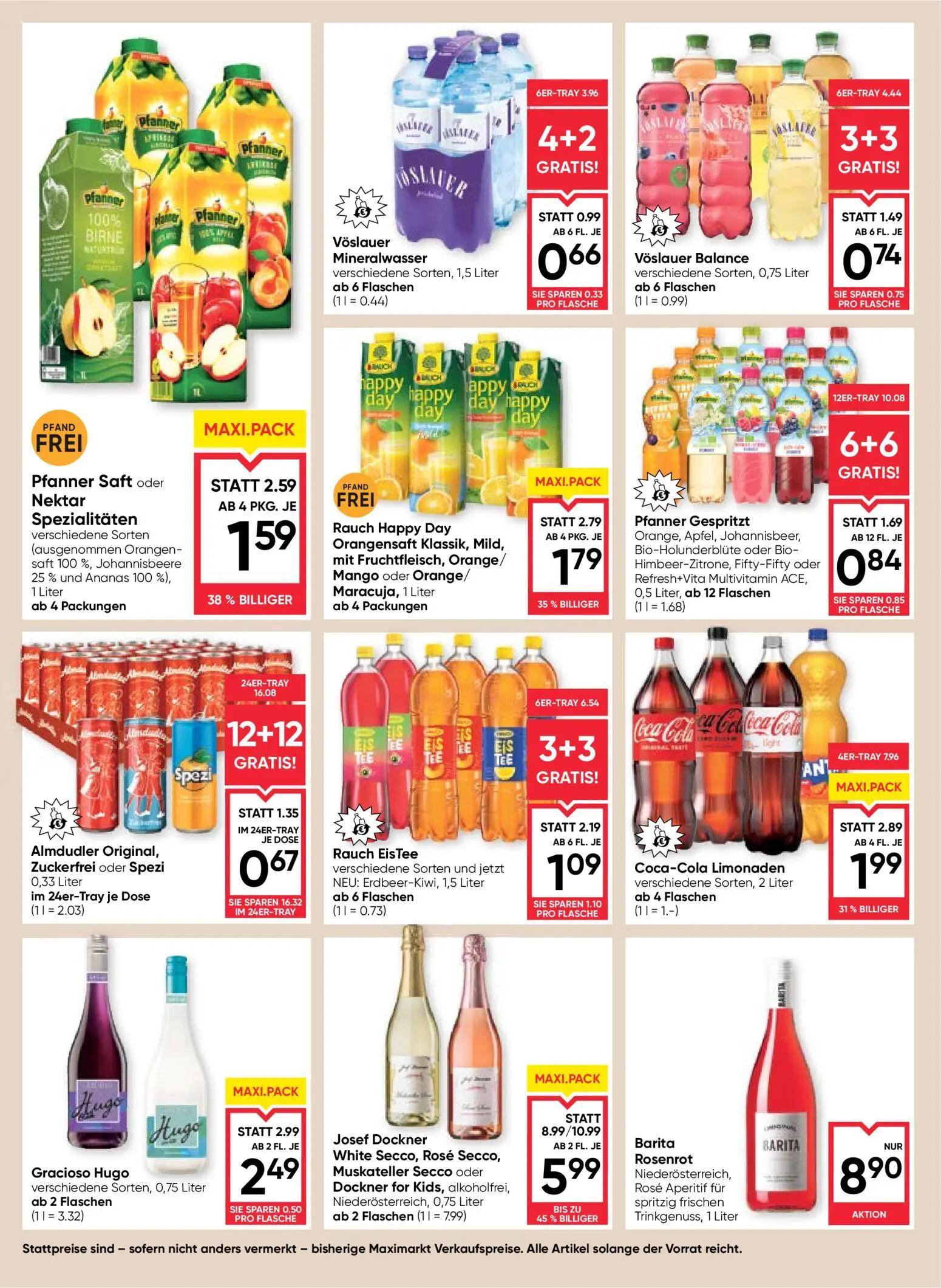 Maximarkt Prospekt, Seite 12 von 24 — Rauch EisTee, Pfanner Saft oder Nektar Spezialitäten, Rauch Happy Day Orangensaft Klas…