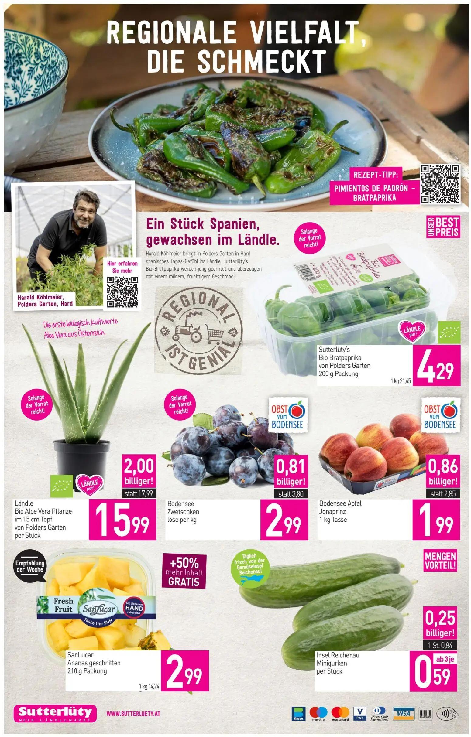 Sutterlüty Prospekt, Seite 12 von 12 — Bio Aloe Vera Pflanze, Bodensee Apfel Jonaprinz, Bodensee Zwetschken