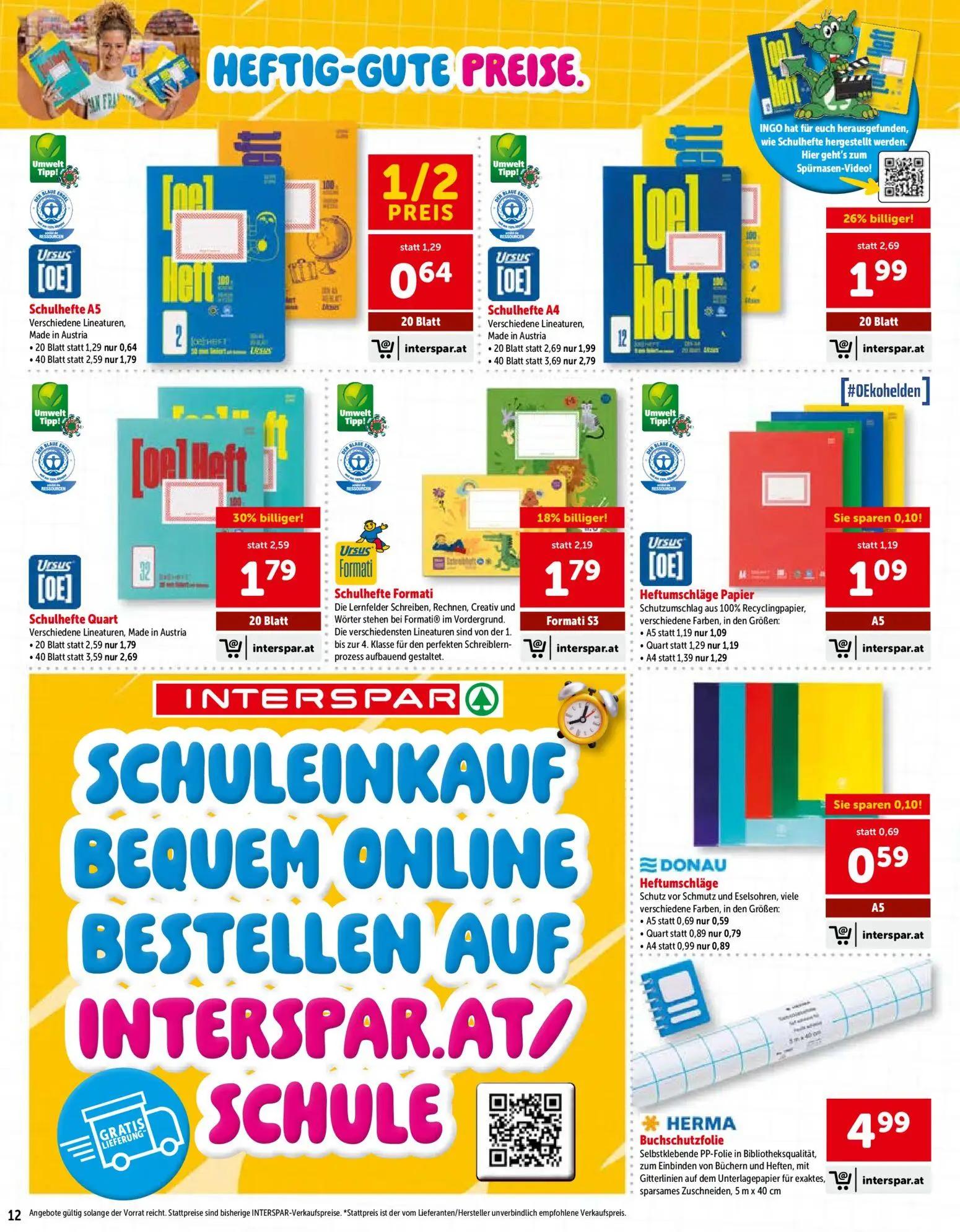 Interspar Prospekt, Seite 12 von 24 — Schulhefte A5, Schulhefte Quart, Schulhefte A4