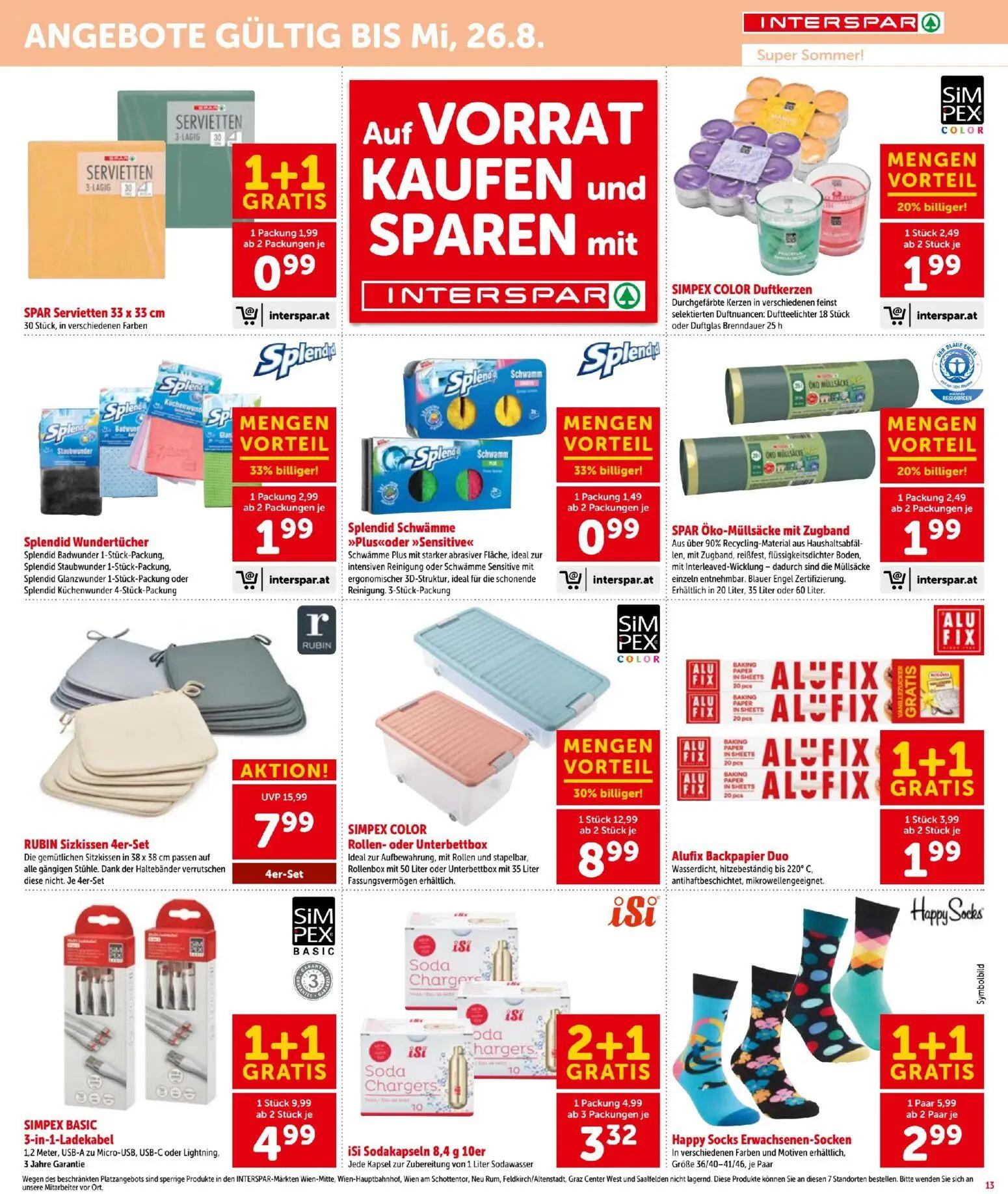 Interspar Prospekt, Seite 13 von 16 — RUBIN Sizkissen 4er-Set, Splendid Wundertücher, Splendid Schwämme