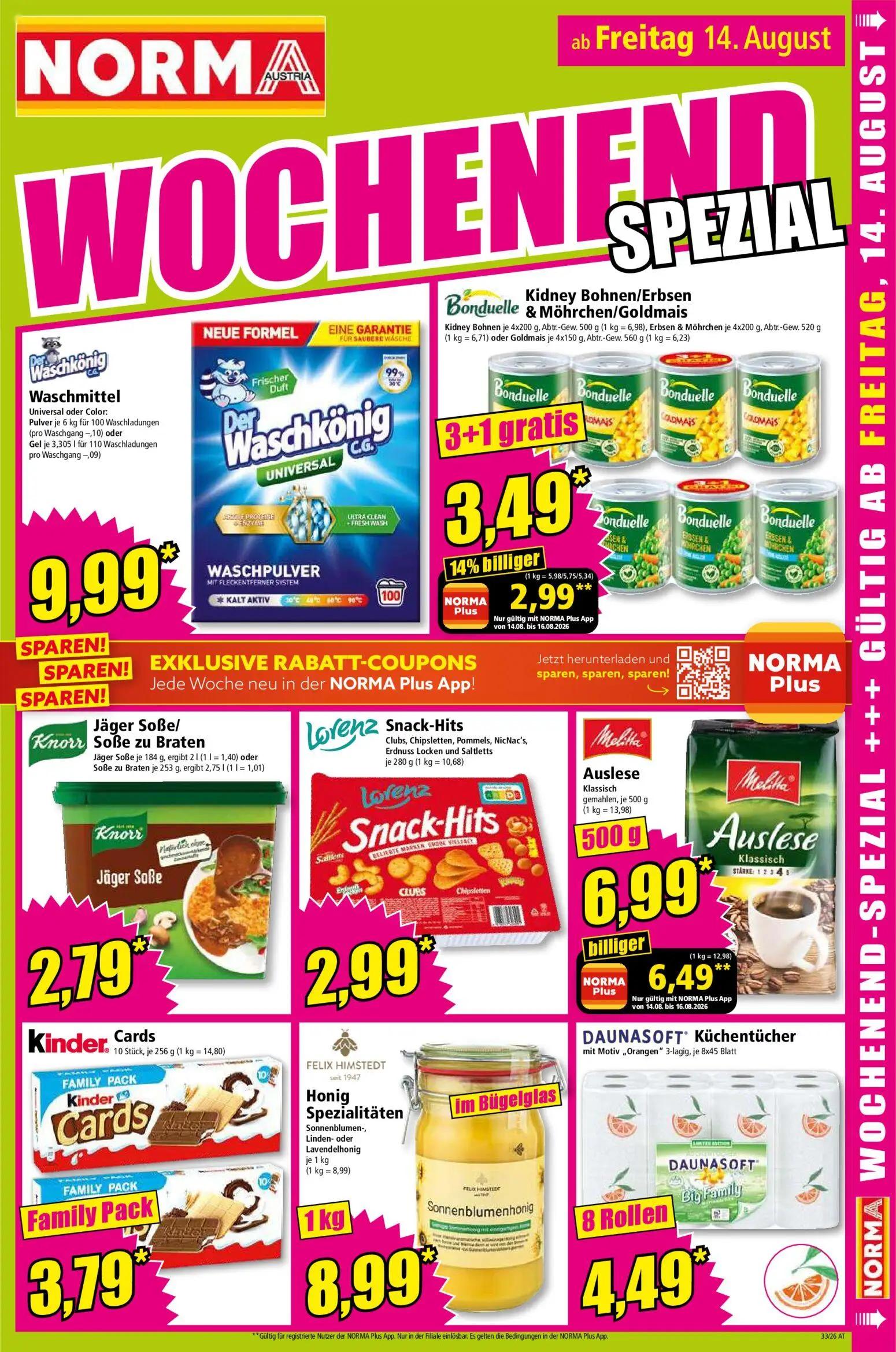 Norma Prospekt, Seite 13 von 18 — Kidney Bohnen/Erbsen & Möhrchen/Goldmais, Melitta Auslese Klassisch, Waschmittel