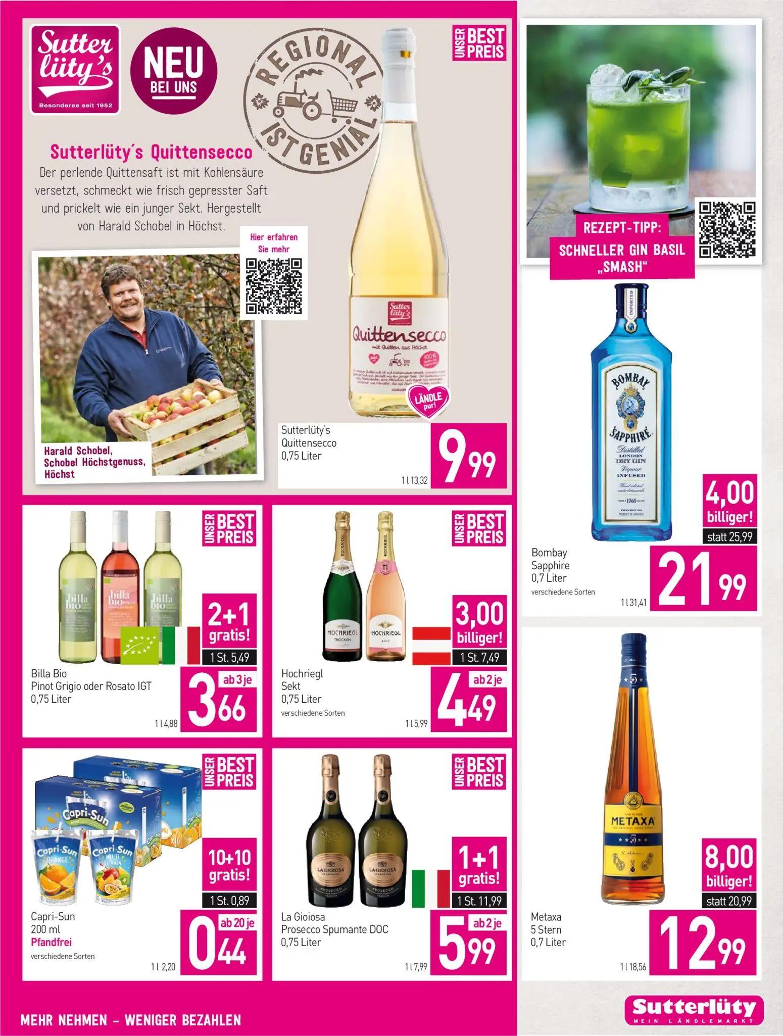Sutterlüty Prospekt, Seite 13 von 20 — La Gioiosa Prosecco Spumante DOC, Hochriegl Sekt, Billa Bio Pinot Grigio oder Rosato …