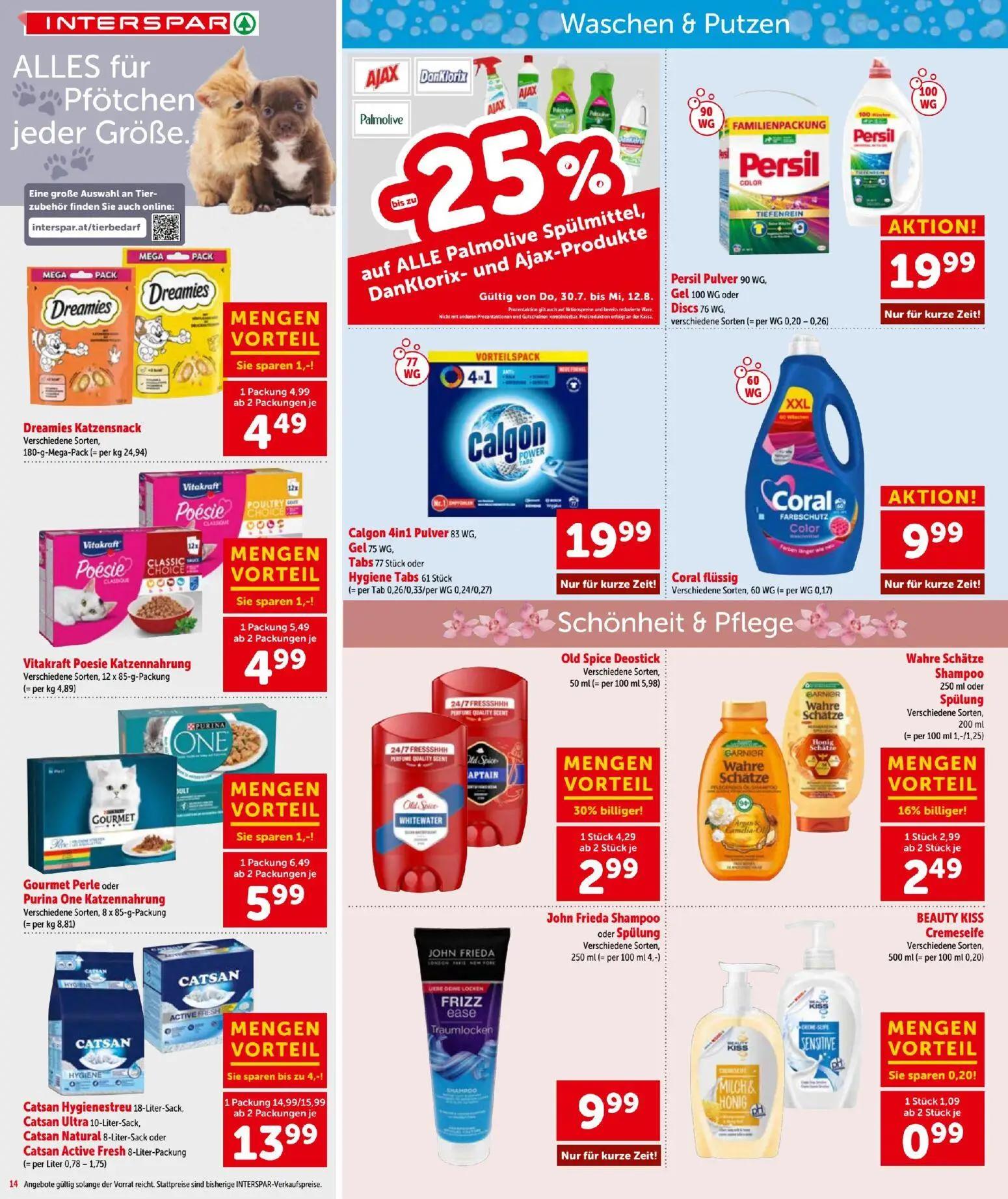 Interspar Prospekt, Seite 14 von 20 — Catsan Hygienestreu, Dreamies Katzensnack, Vitakraft Poesie Katzennahrung