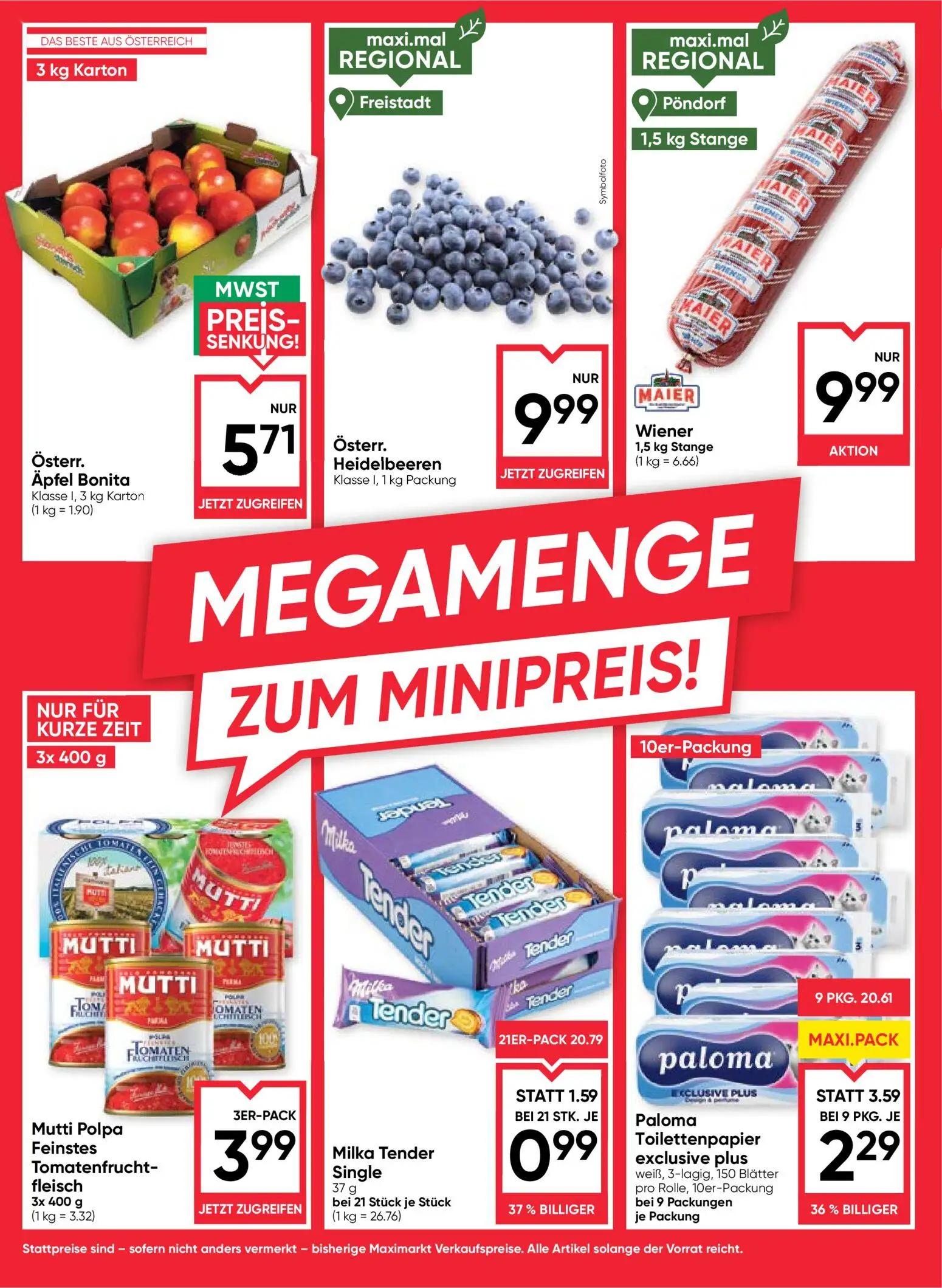 Maximarkt Prospekt, Seite 14 von 24 — Paloma Toilettenpapier exclusive plus, Milka Tender Single, Wiener