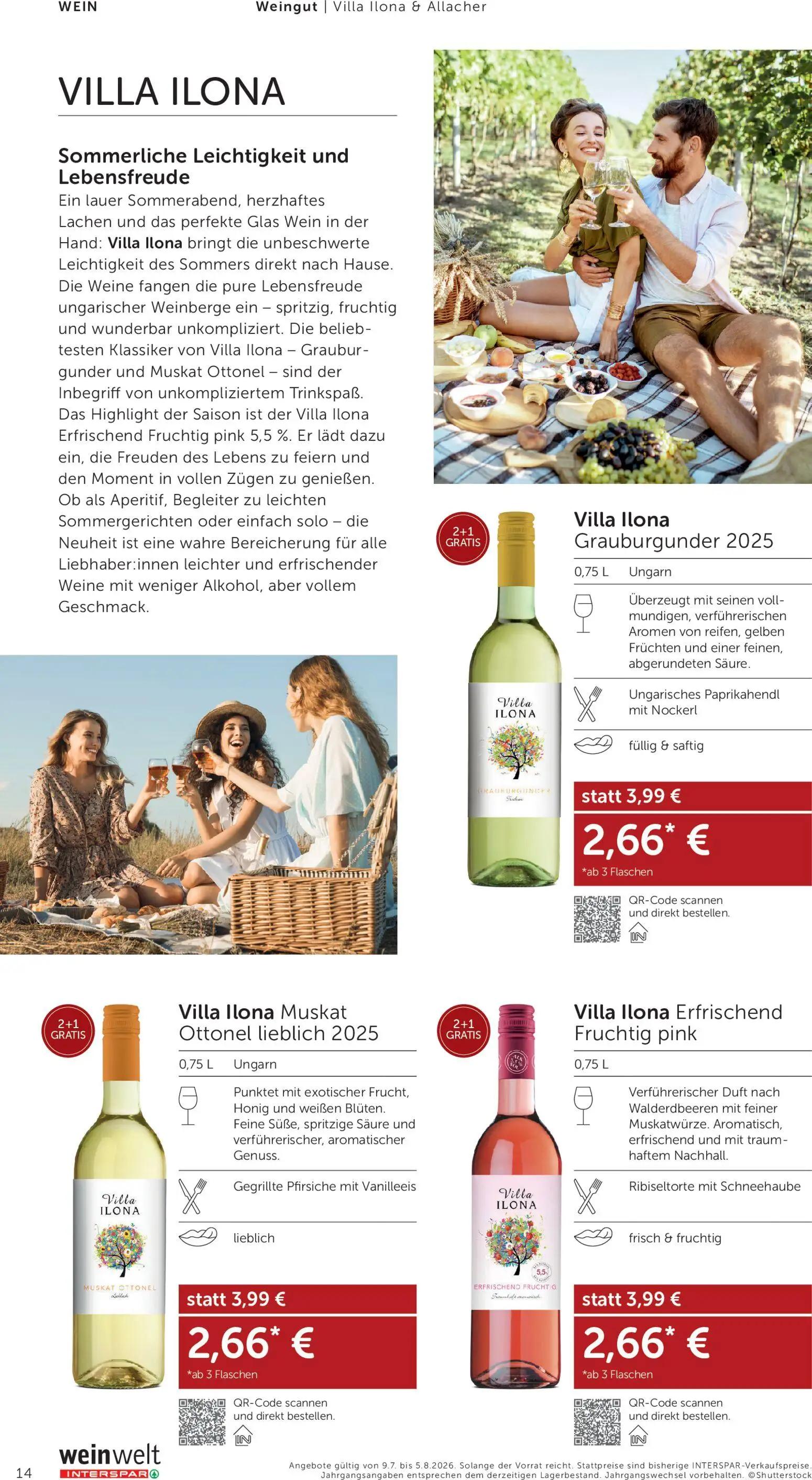 Interspar Prospekt, Seite 14 von 24 — Villa Ilona Grauburgunder 2025, Villa Ilona Muskat Ottonel lieblich 2025, Villa Ilona …
