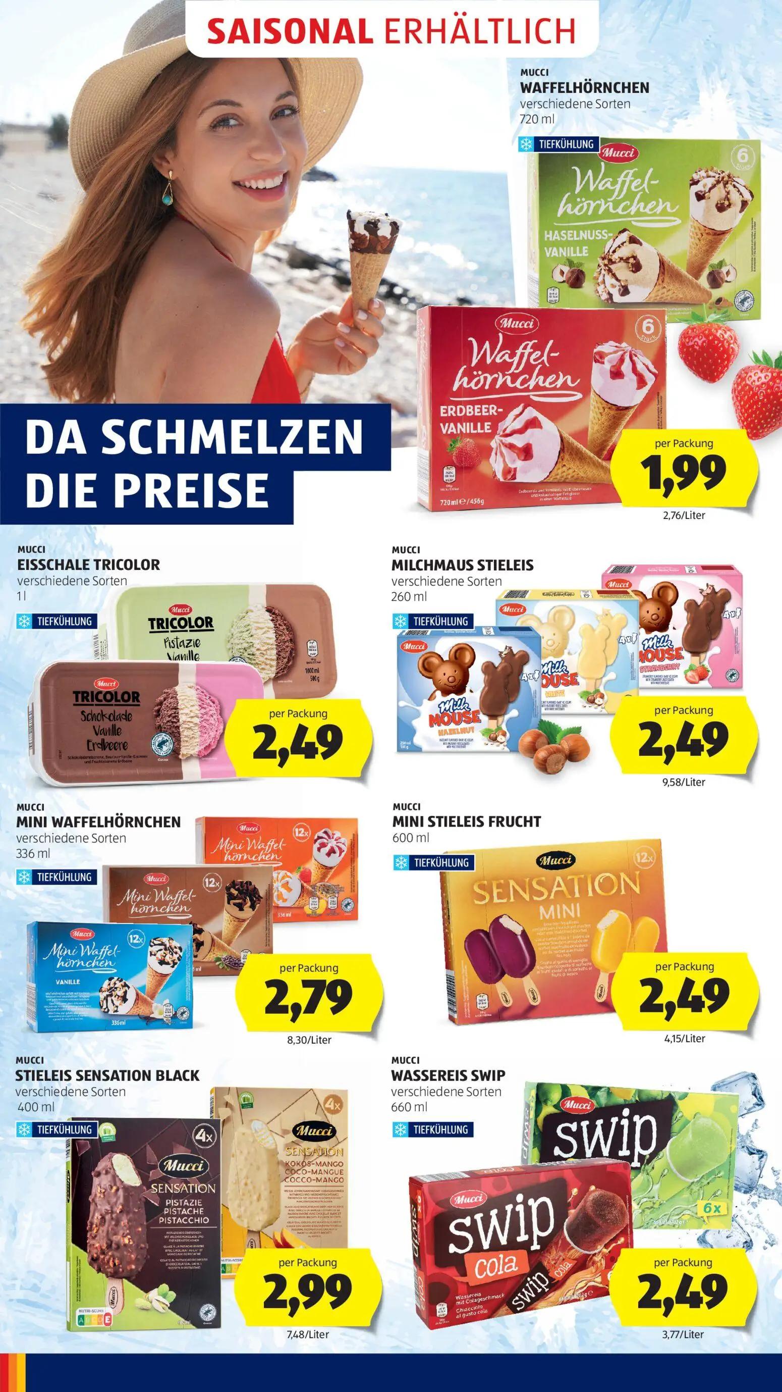 Hofer Prospekt, Seite 12 von 47 — WAFFELHÖRNCHEN, EISSCHALE TRICOLOR, MILCHMAUS STIELEIS