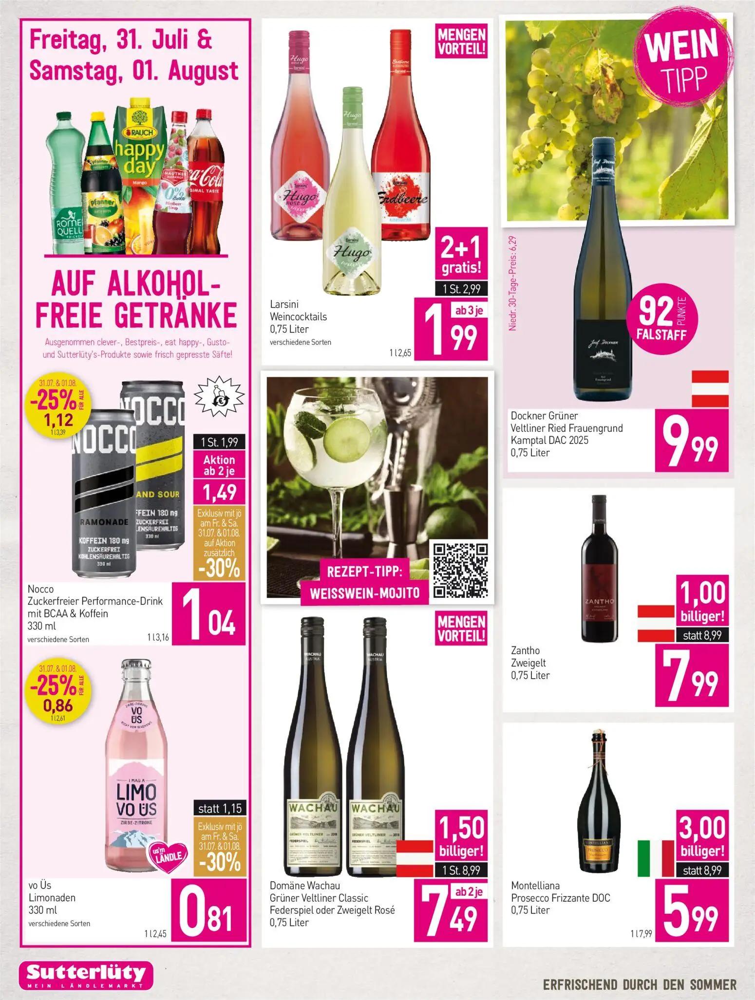 Sutterlüty Prospekt, Seite 14 von 20 — Montelliana Prosecco Frizzante DOC, Domäne Wachau Grüner Veltliner Classic Federspiel…